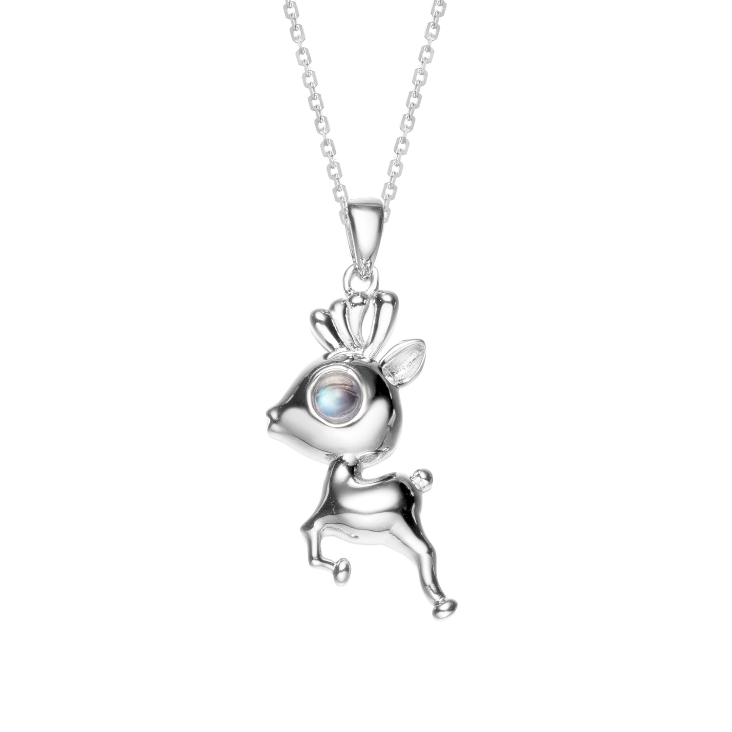 Moonstone Fawn Deer Sterling Silver Pendant Necklace