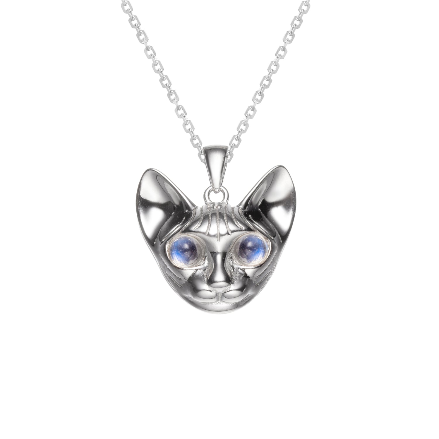 Mystical Moonstone Cat Sterling Silver Pendant Necklace