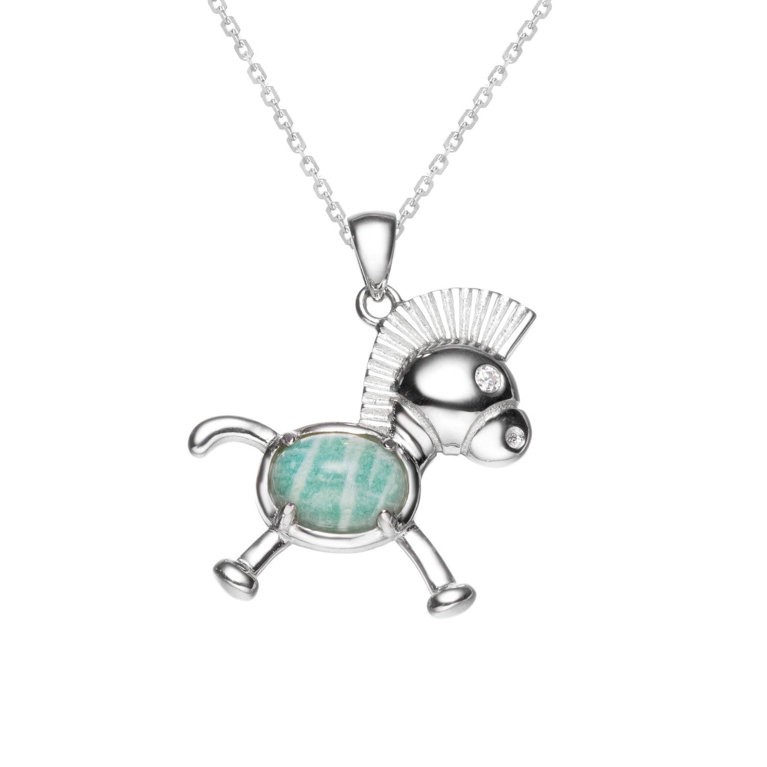 Sterling Silver Amazonite Pony Pendant Necklace