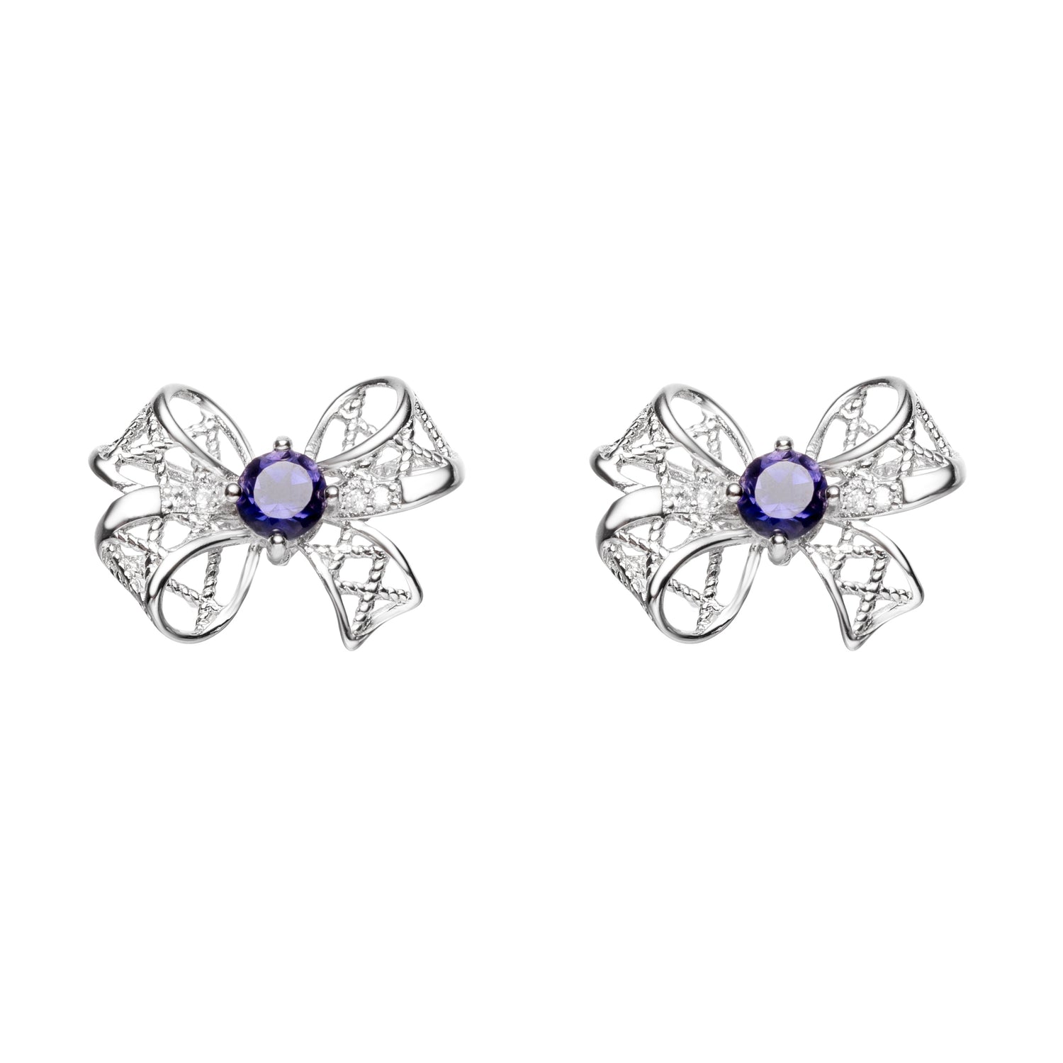 Natural Sapphire Bowknots Sterling Silver Stud Earrings