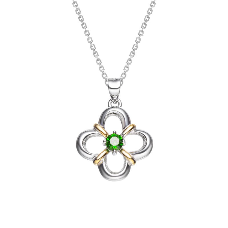 Natural Round Diopside Clover Necklace
