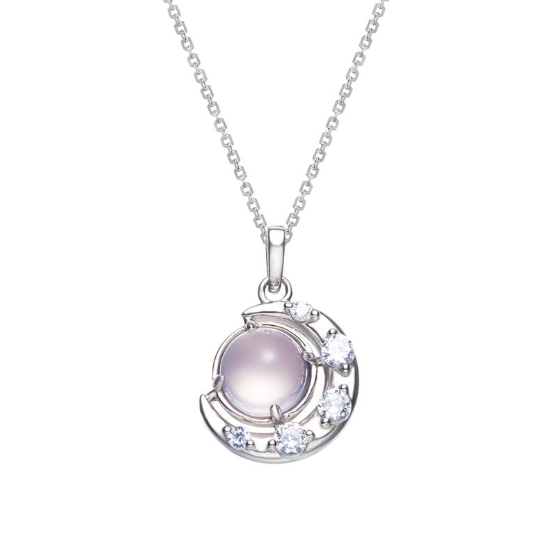 Rose Quartz Crescent Moon Sterling Silver Pendant Necklace