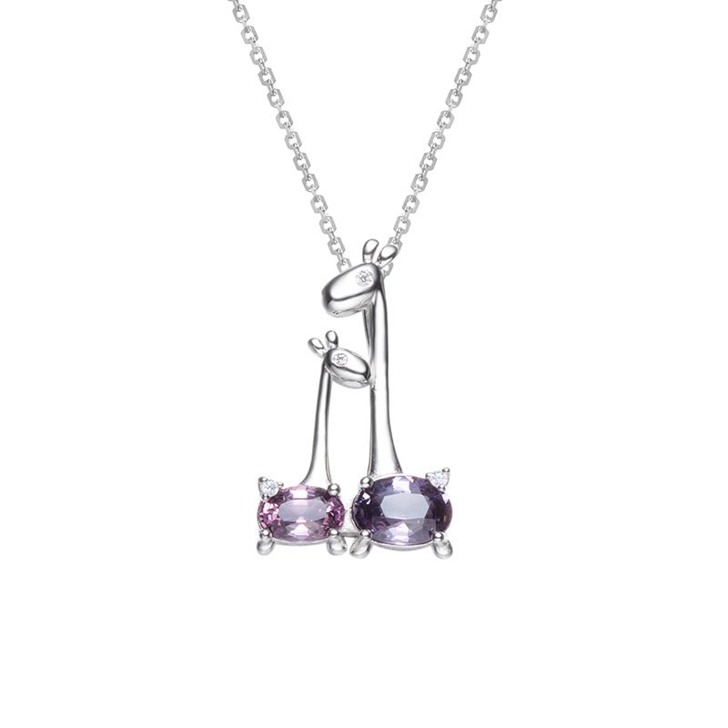 Spinel Sterling Silver Mother And Baby Giraffe Necklace