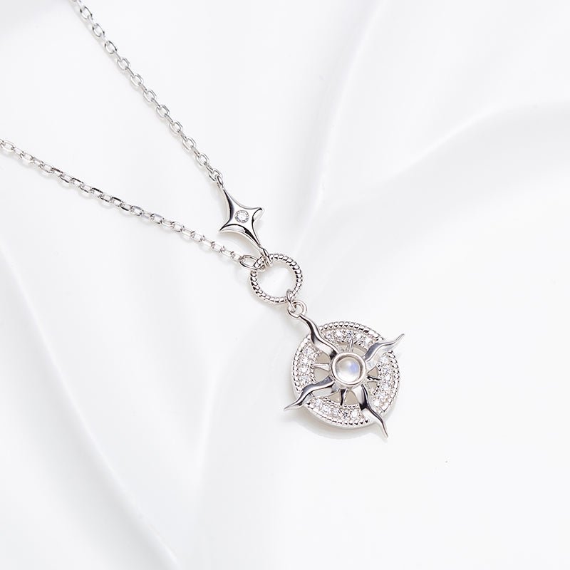 Natural Round Moonstone Sunset Star Necklace