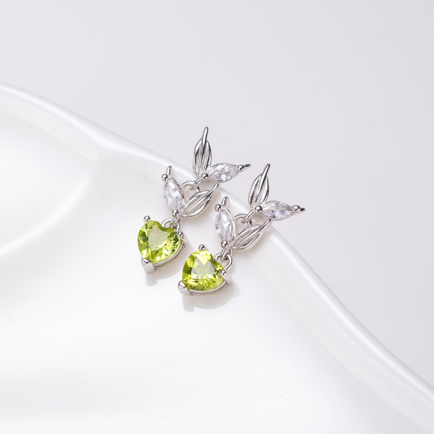 Natural Heart Shape Peridot Sterling Silver Drop Earrings