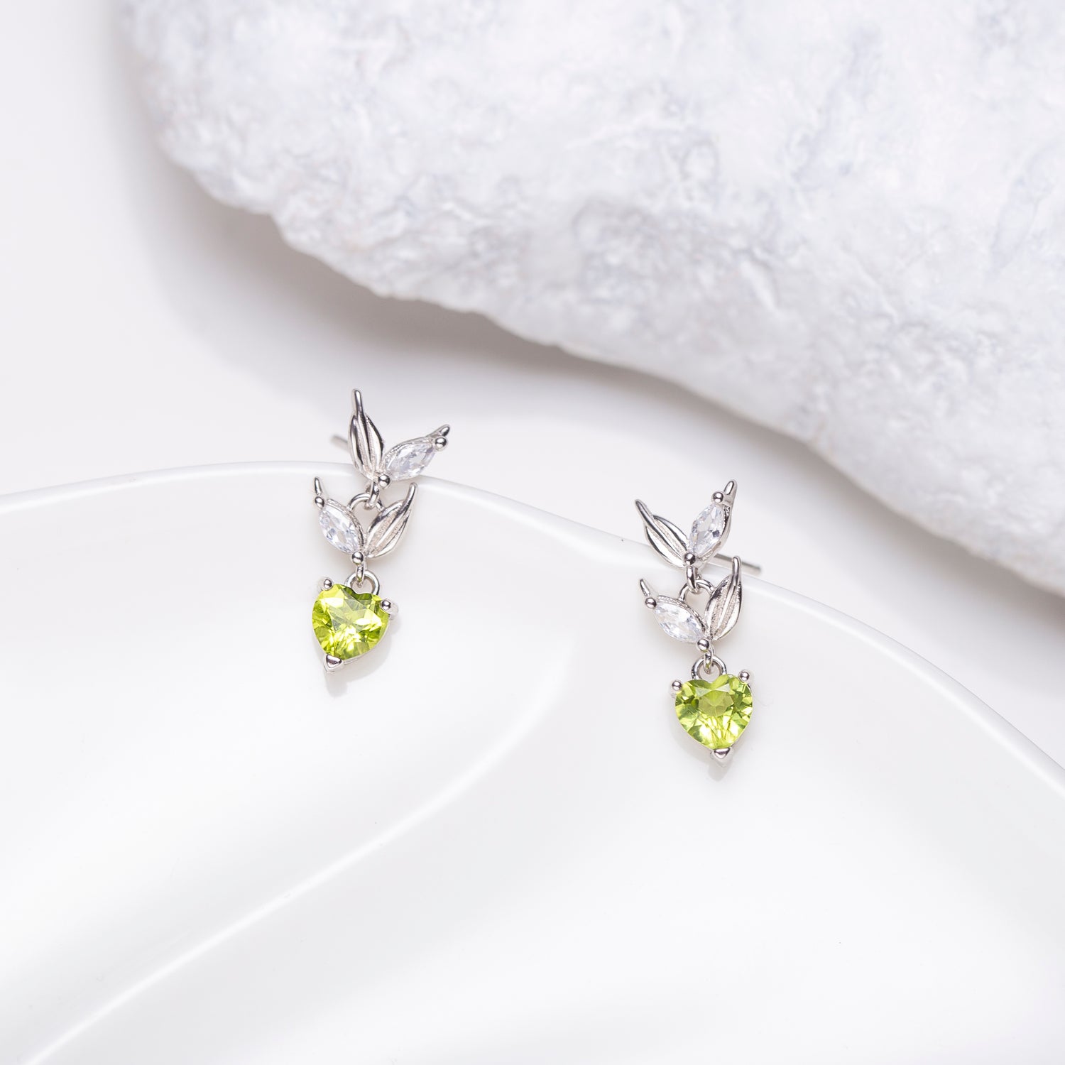 Natural Heart Shape Peridot Sterling Silver Drop Earrings