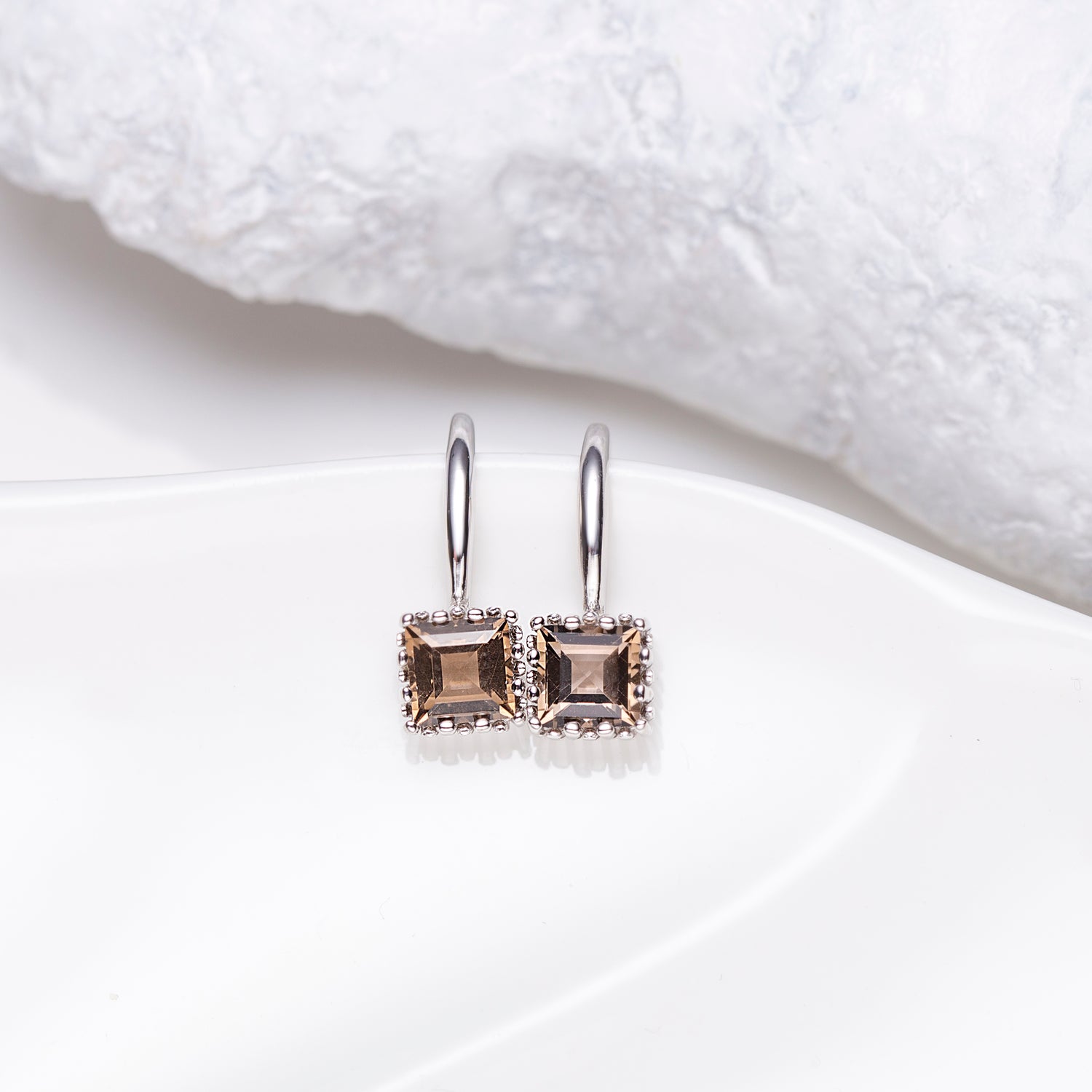 Natural Smoky Quartz Sterling Silver Wire Hook Earrings