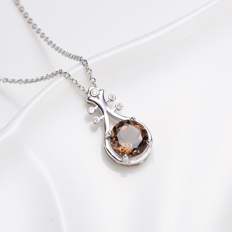 Smoky Quartz Lute Sterling Silver Pendant Necklace