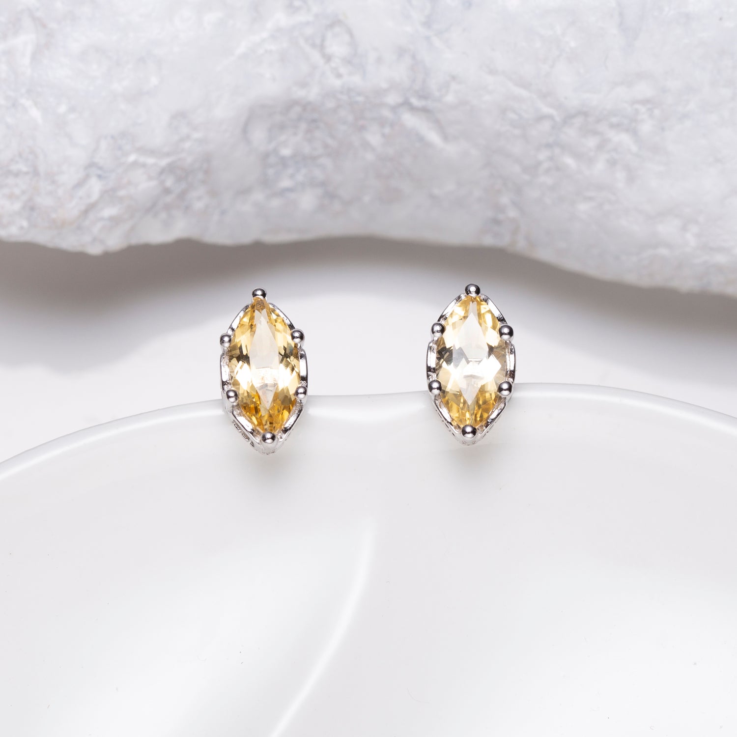 Natural Marquise Shape Citrine Sterling Silver Stud Earrings