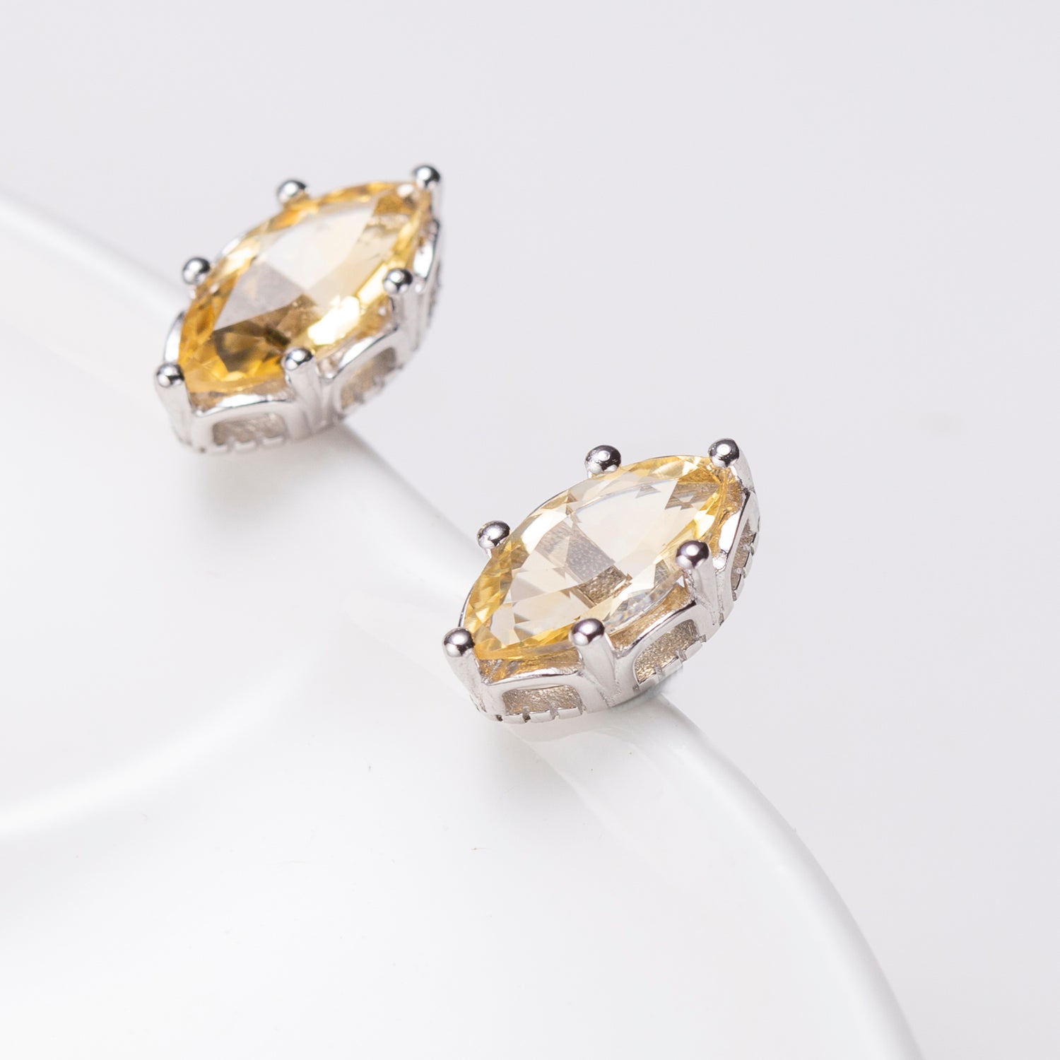 Natural Marquise Shape Citrine Sterling Silver Stud Earrings