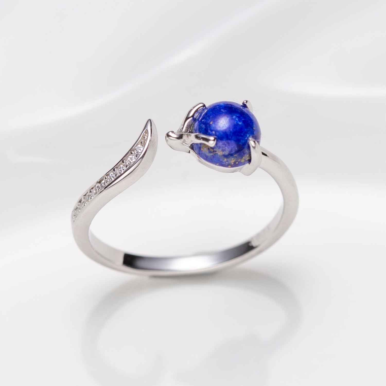 Natural Cabochon Round Cut Lapis Lazuli  Open Ring
