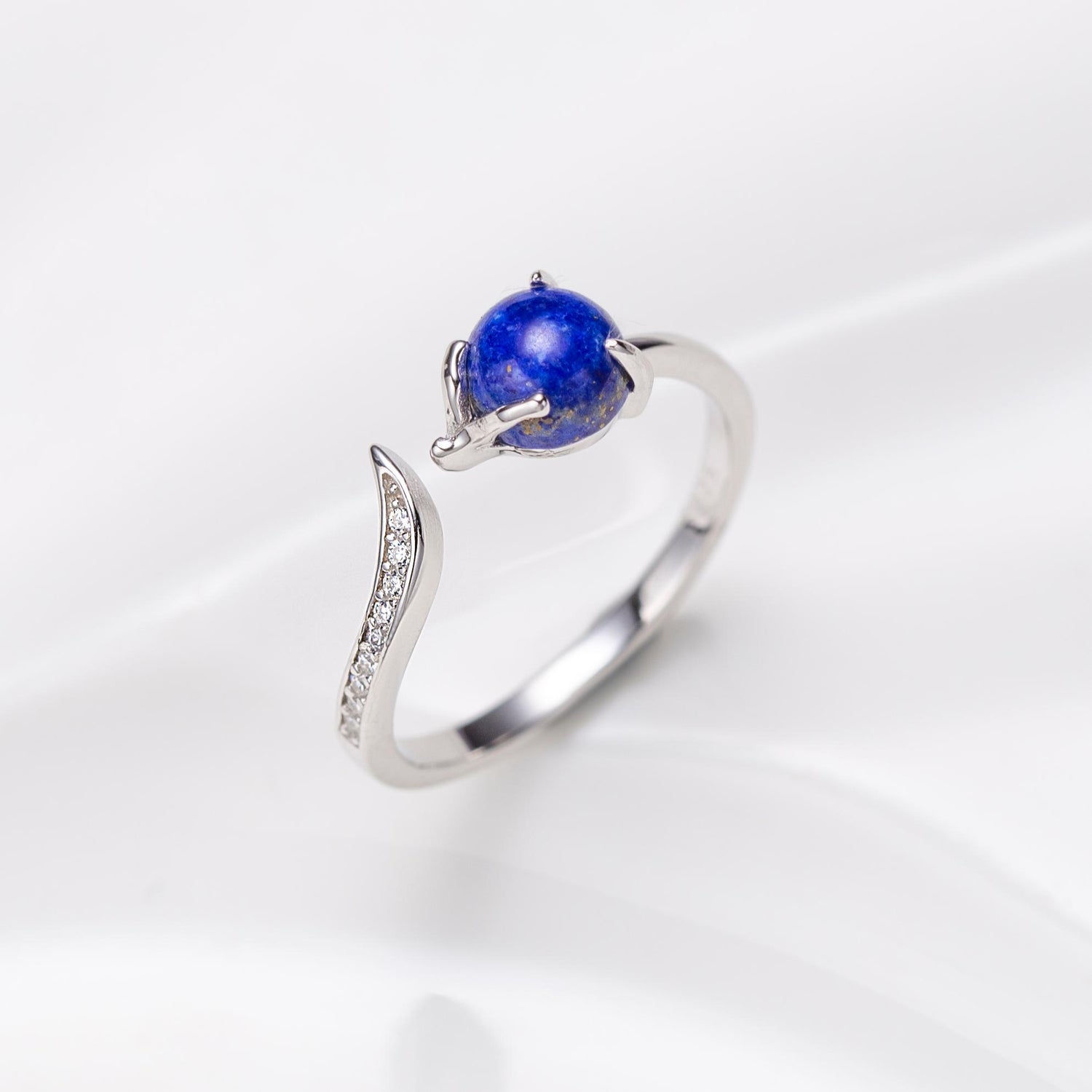 Natural Cabochon Round Cut Lapis Lazuli  Open Ring
