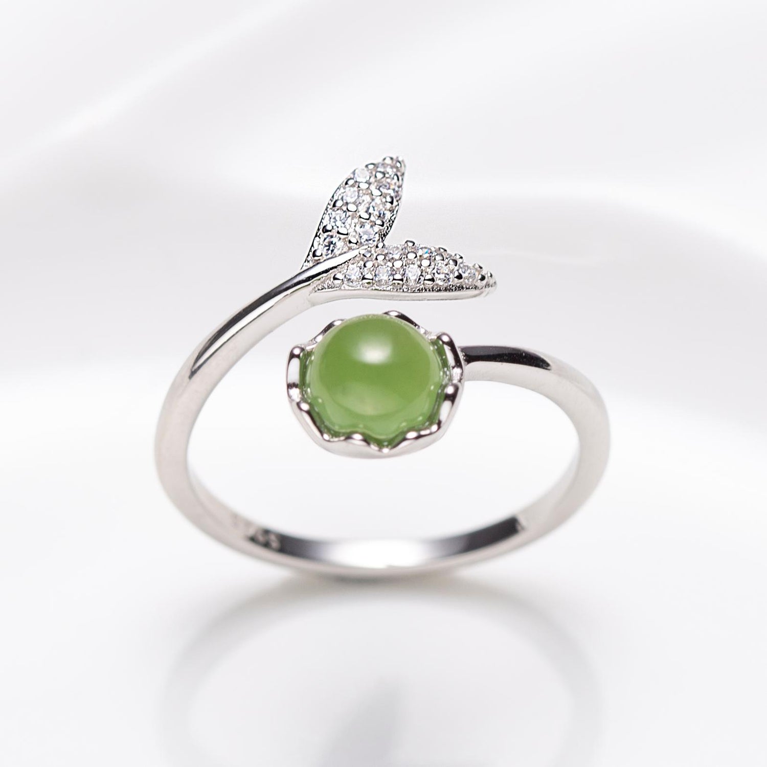 Natural Cabochon Round Shape Jade Open Ring