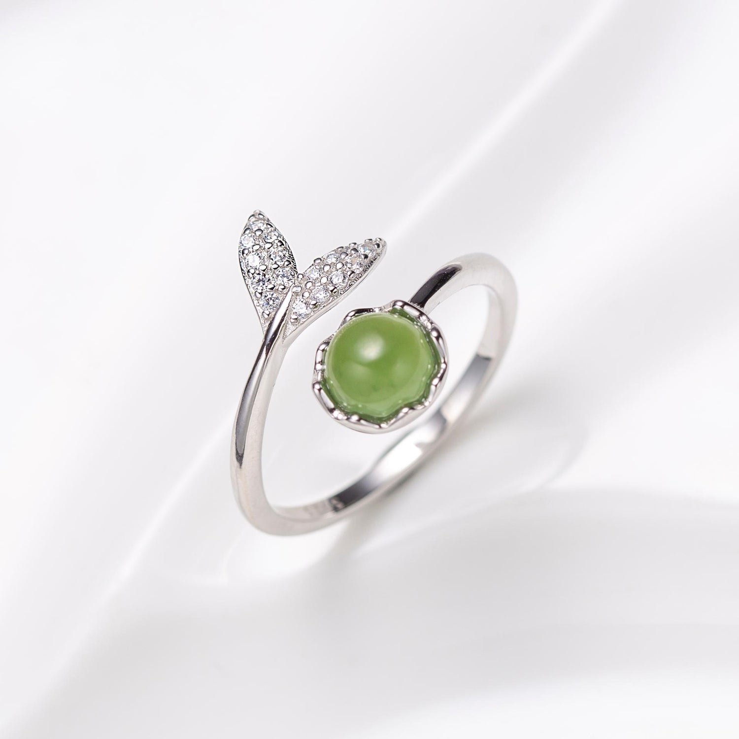 Natural Cabochon Round Shape Jade Open Ring