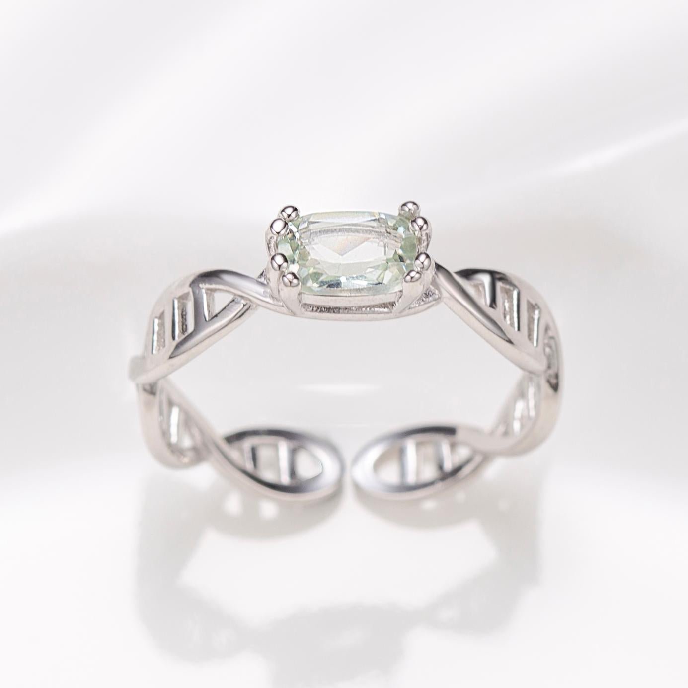 Natural Octagon Green Quartz Spiral Ring