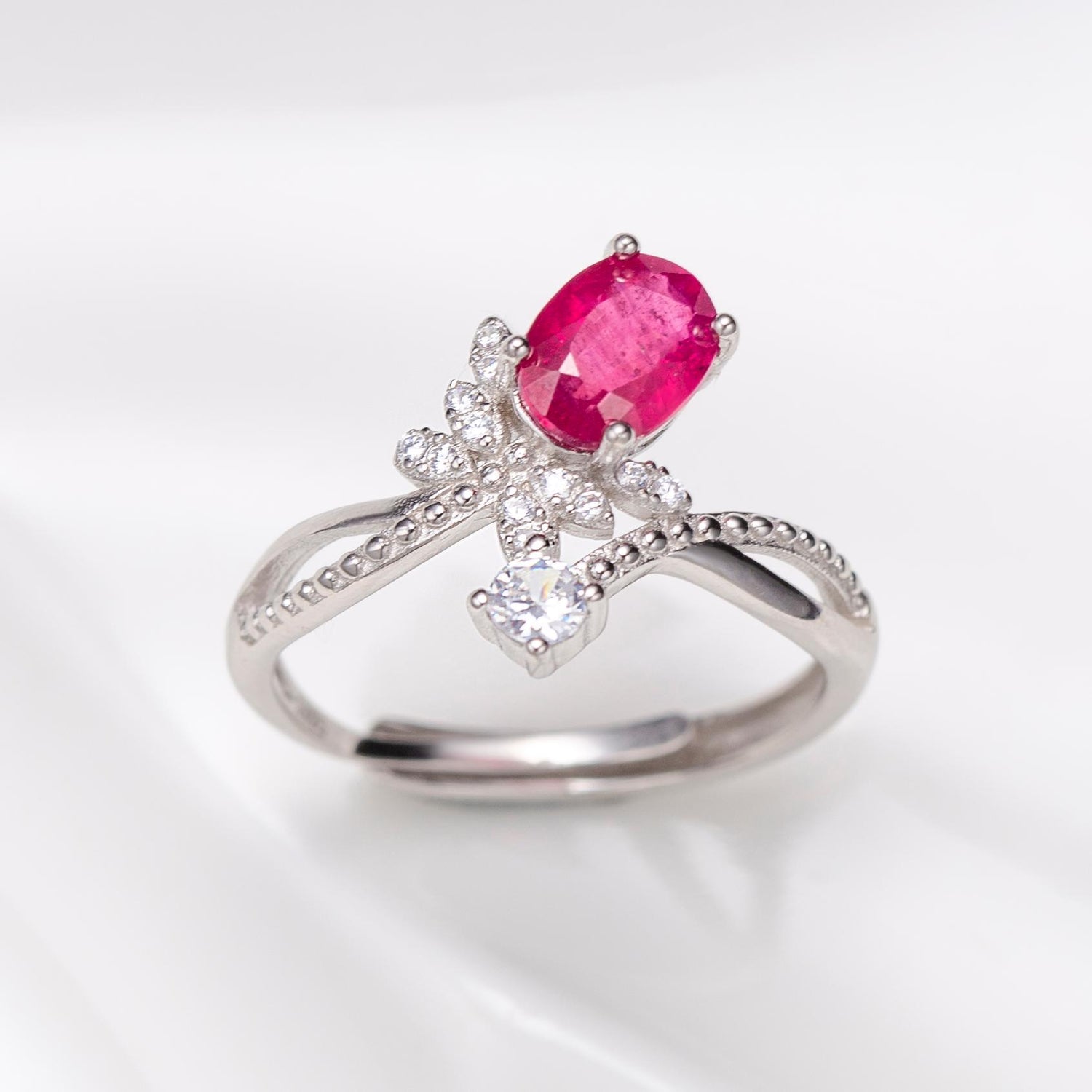 Natural Oval Shape Ruby Flower Ring
