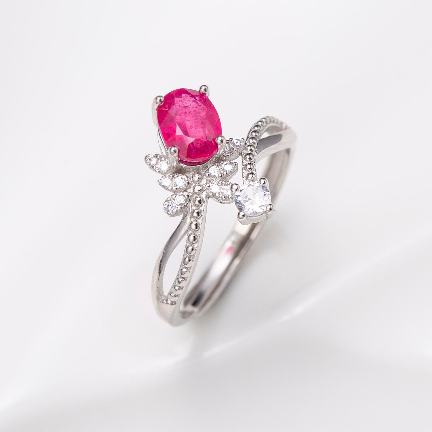 Natural Oval Shape Ruby Flower Ring