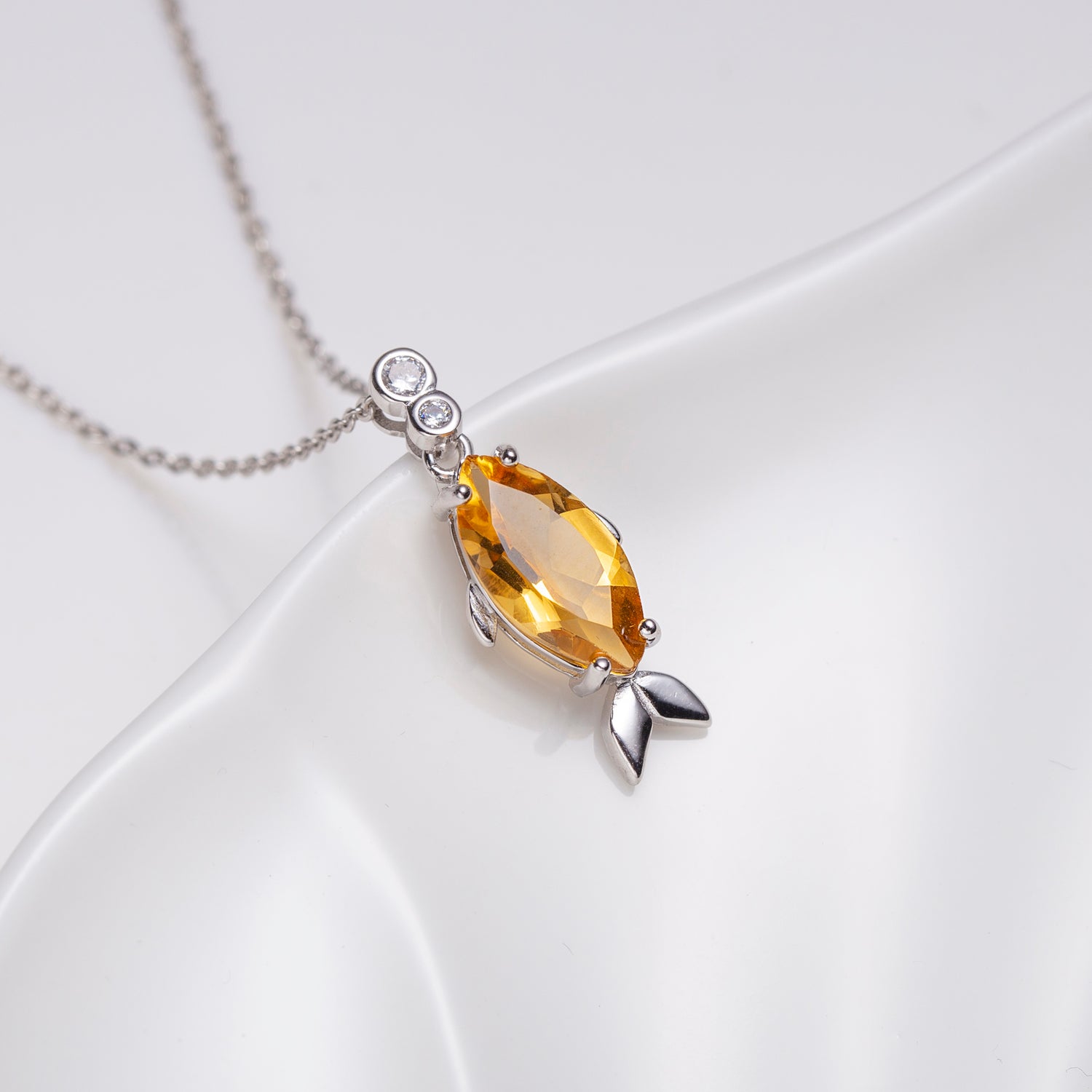 Sterling Silver Citrine Fish Pendant Necklace