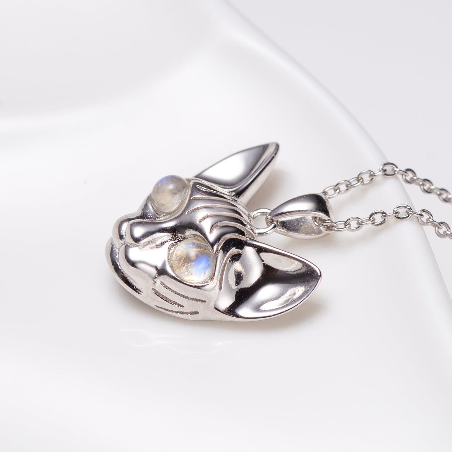 Mystical Moonstone Cat Sterling Silver Pendant Necklace