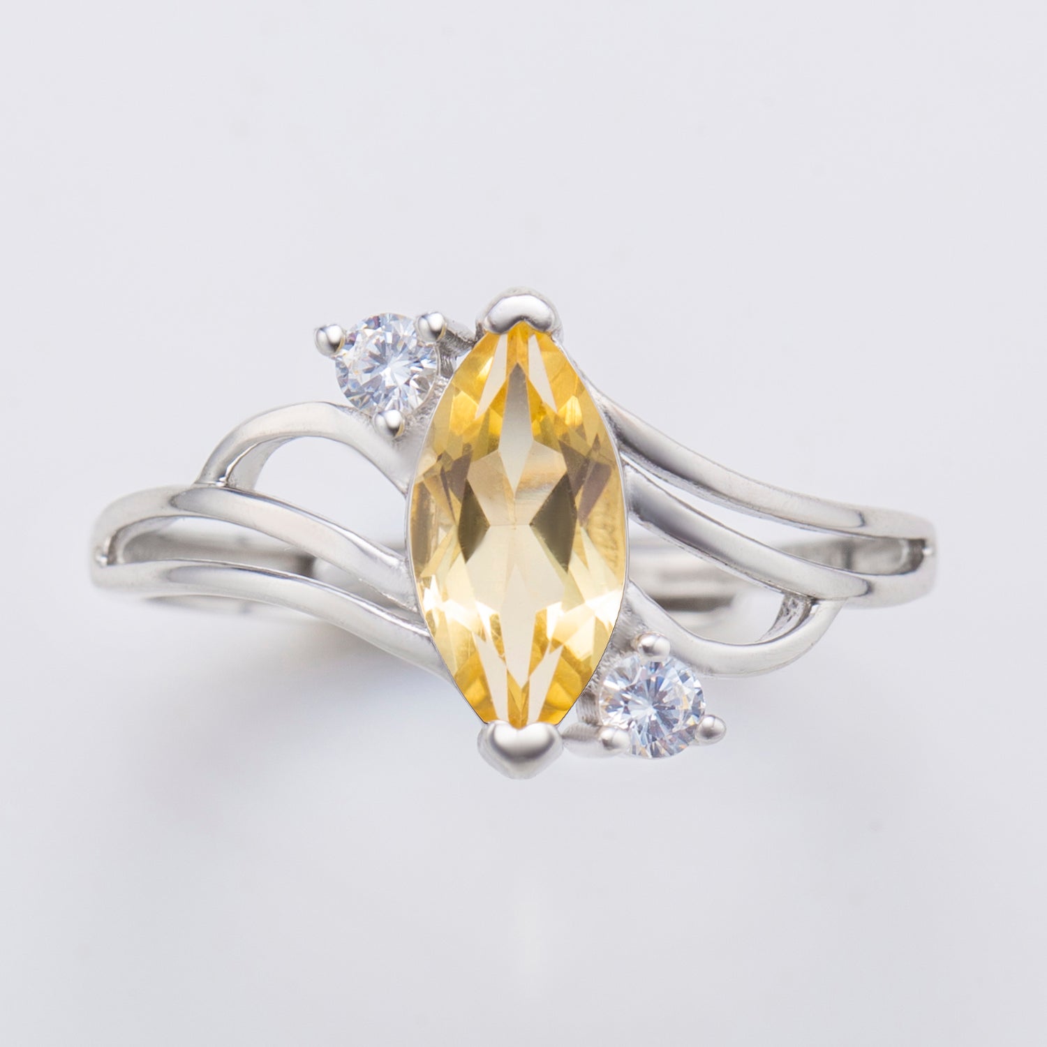 Natural Marquise Citrine Sterling Silver Ring