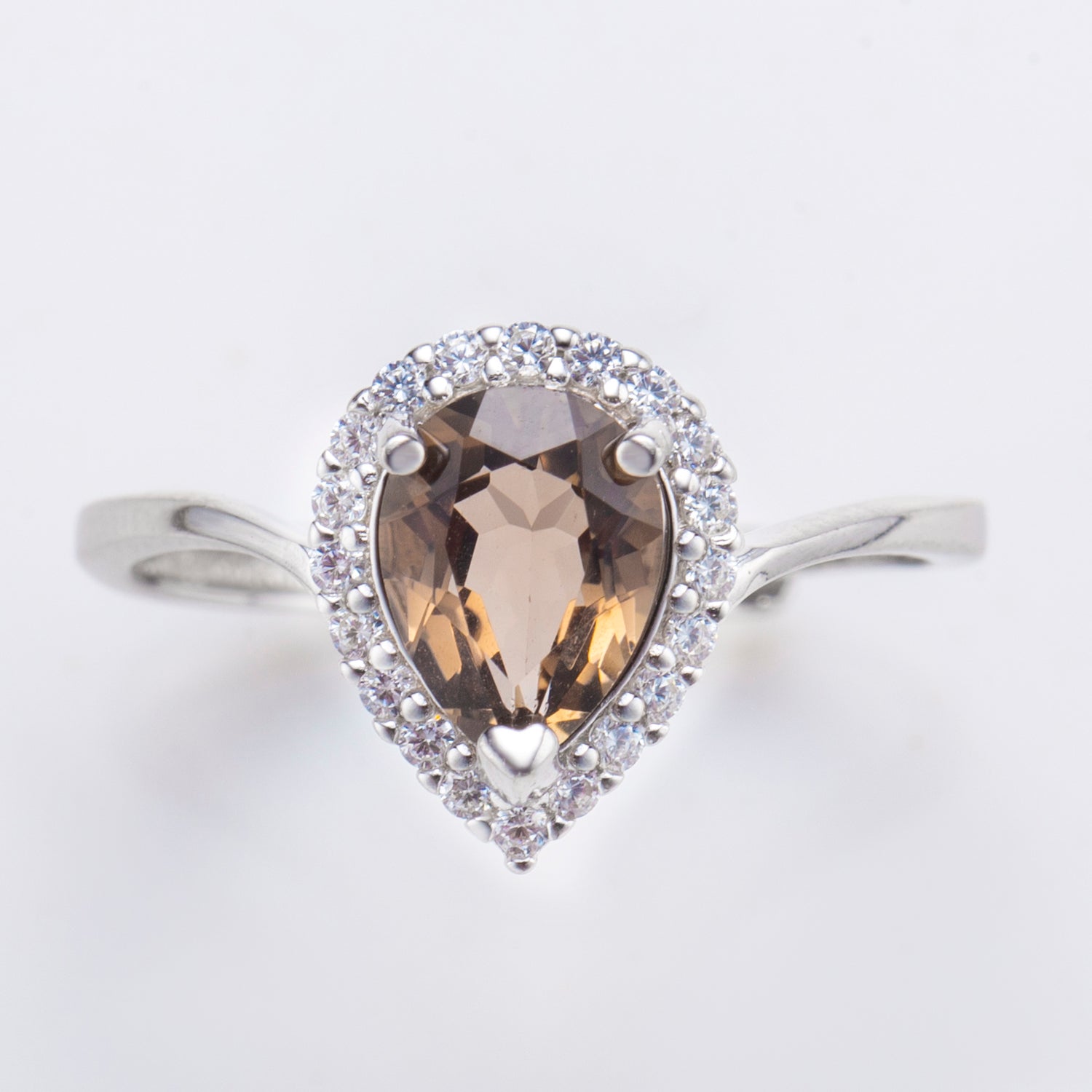 Natural Pear Shape Smoky Quartz Halo Ring