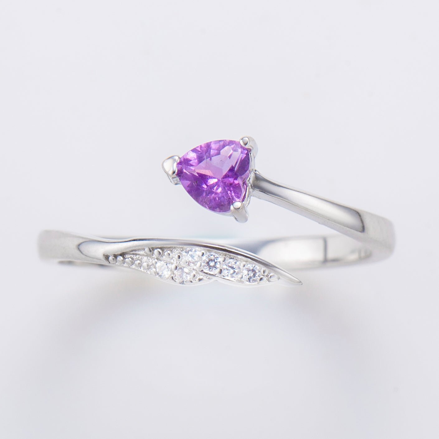 Sterling Silver Natural Heart Shape Amethyst Ring