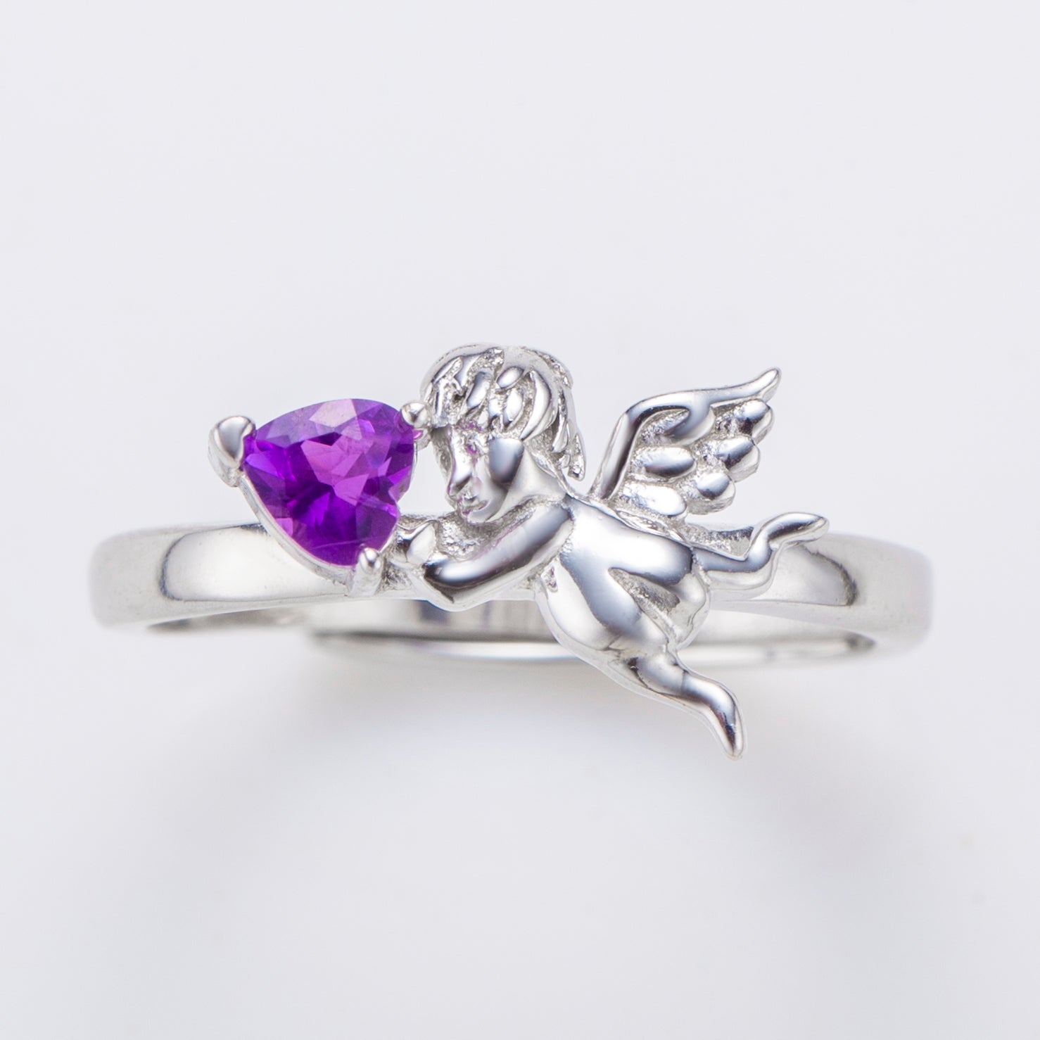 Natural Heart Shape Amethyst Angel Ring