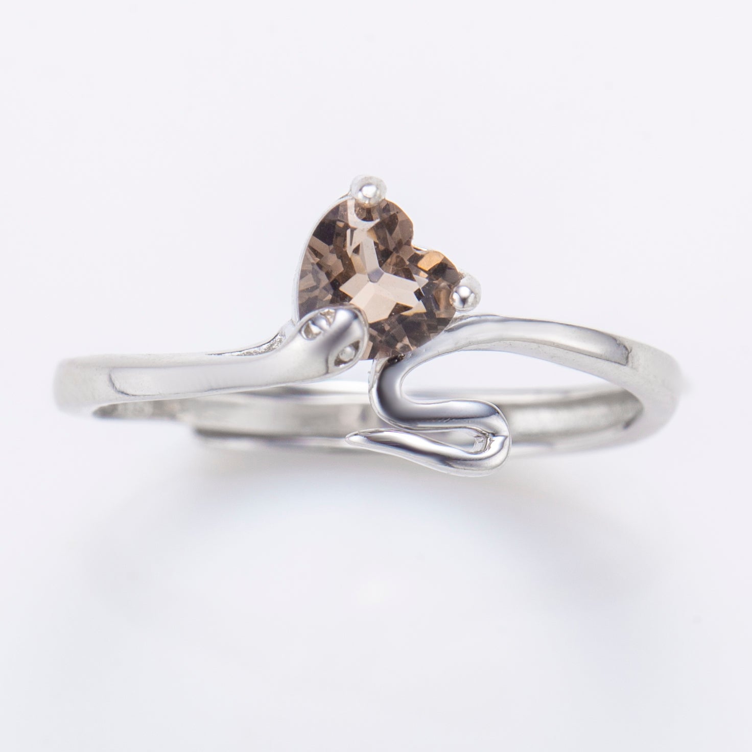 Natural Heart Smoky Quartz 925 Sterling Silver Ring