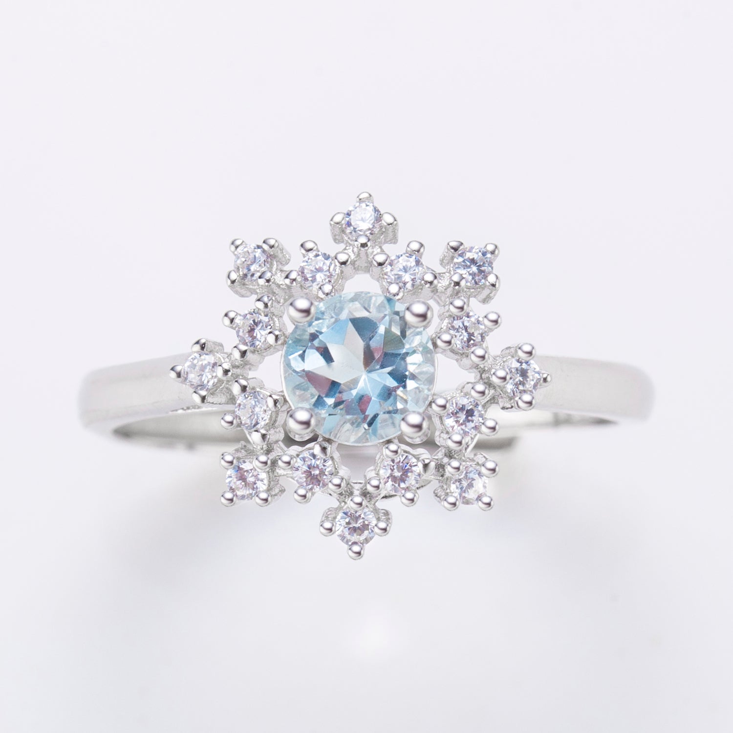Natural Round Shape Aquamarine Sterling Silver Ring