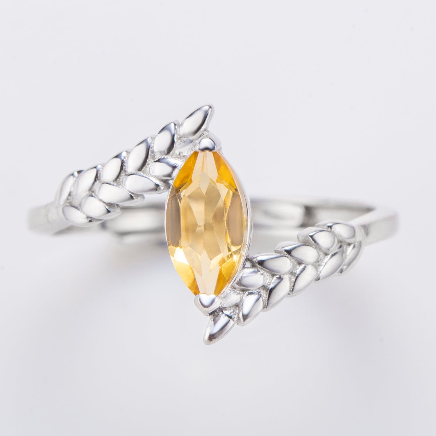Natural Marquise Citrine Wheat Sterling Silver Ring