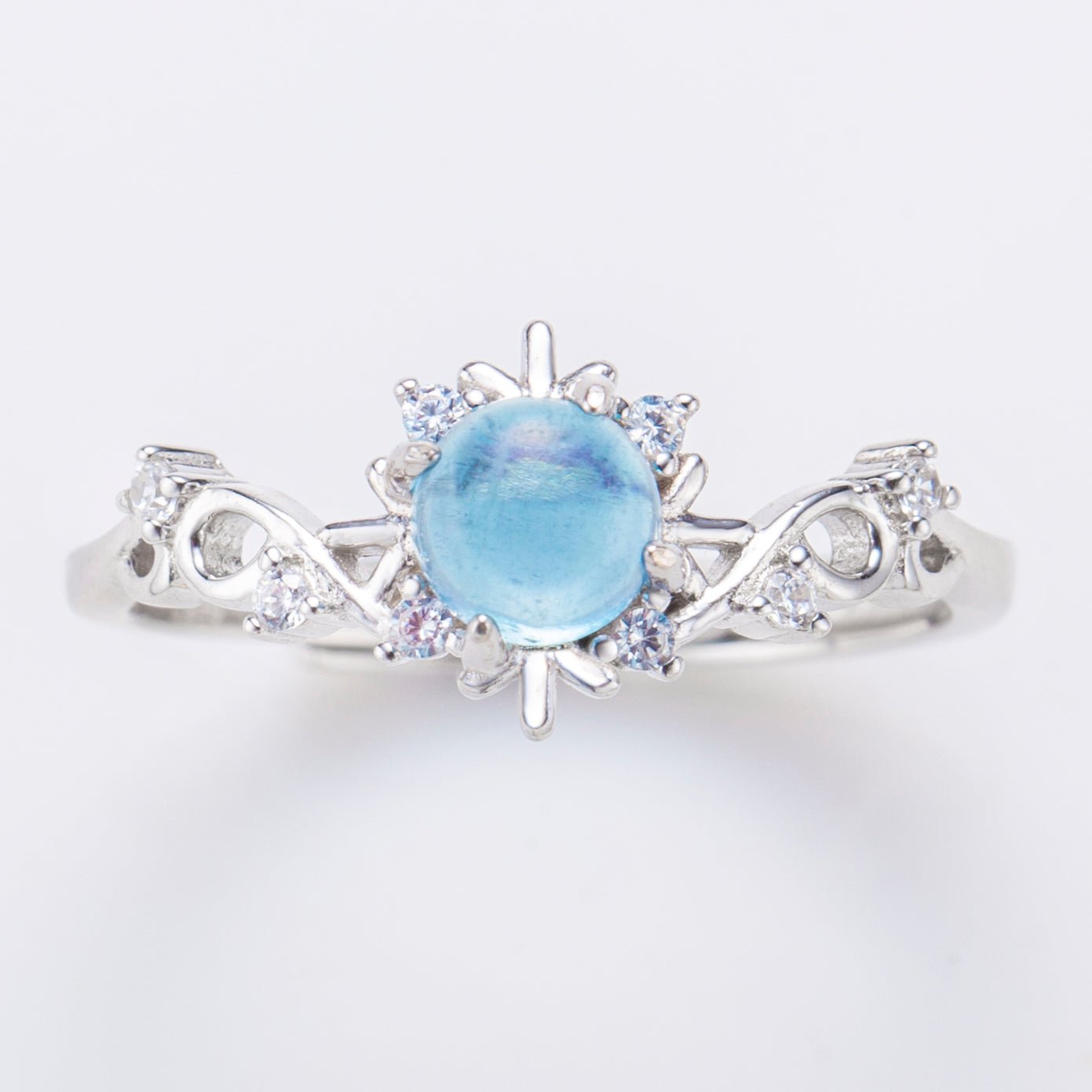 Natural Cabochon Round Aquamarine Sterling Silver Ring