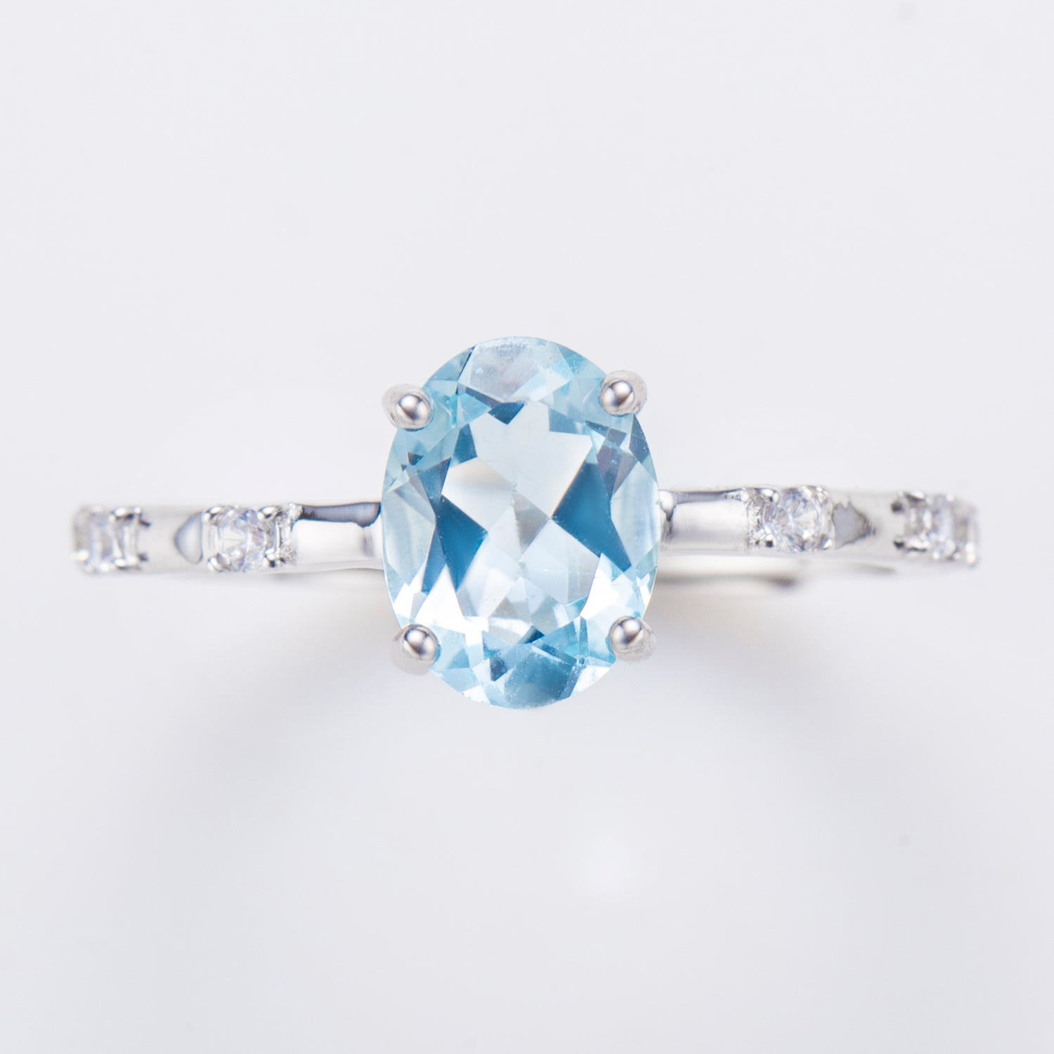 Natural Oval Sky Blue Topaz Sterling Silver Ring