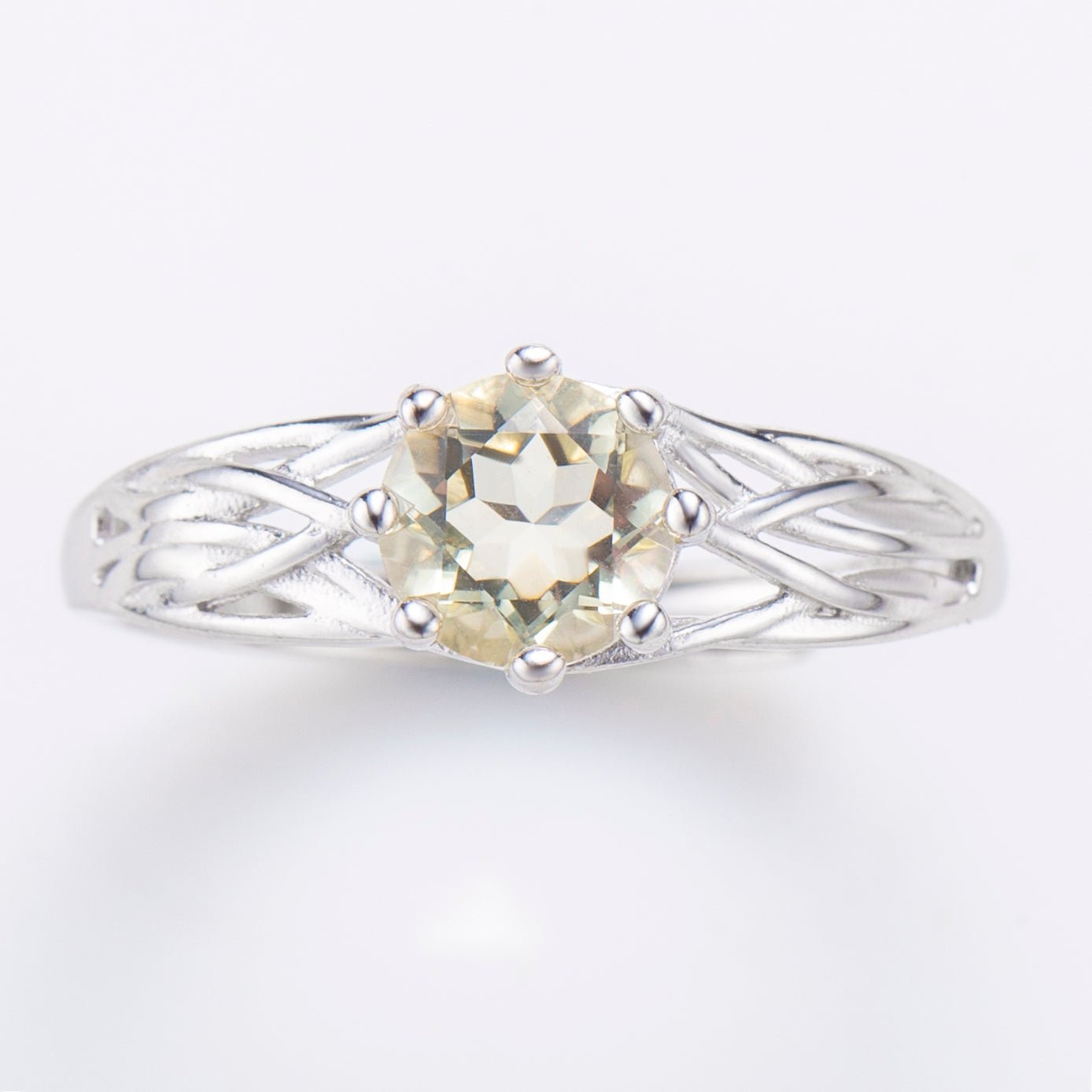 Natural Round Lemon Quartz Sterling Silver Ring