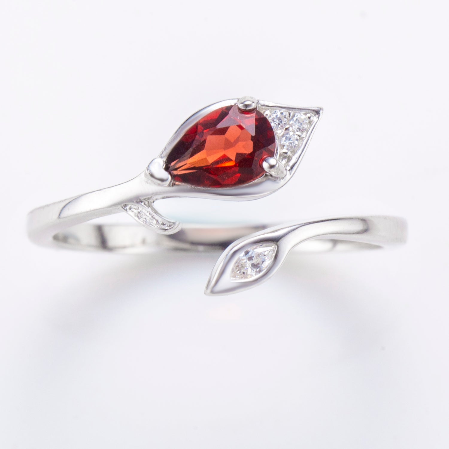 Natural Pear Garnet Sterling Silver Ring