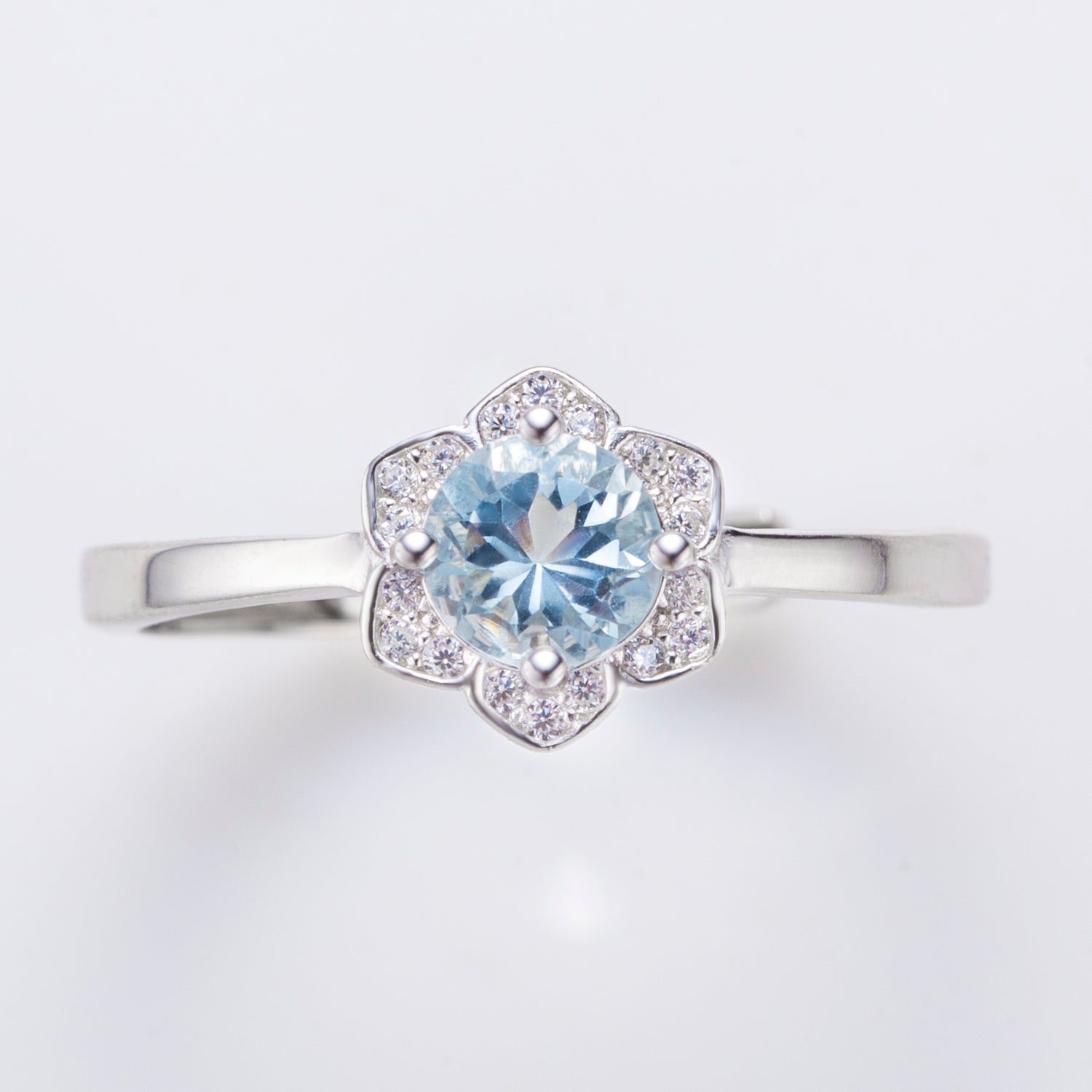 Natural Round Aquamarine Sterling Silver Ring