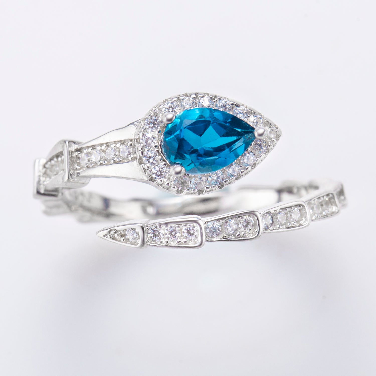 Natural Pear London Blue Topaz Sterling Silver Ring