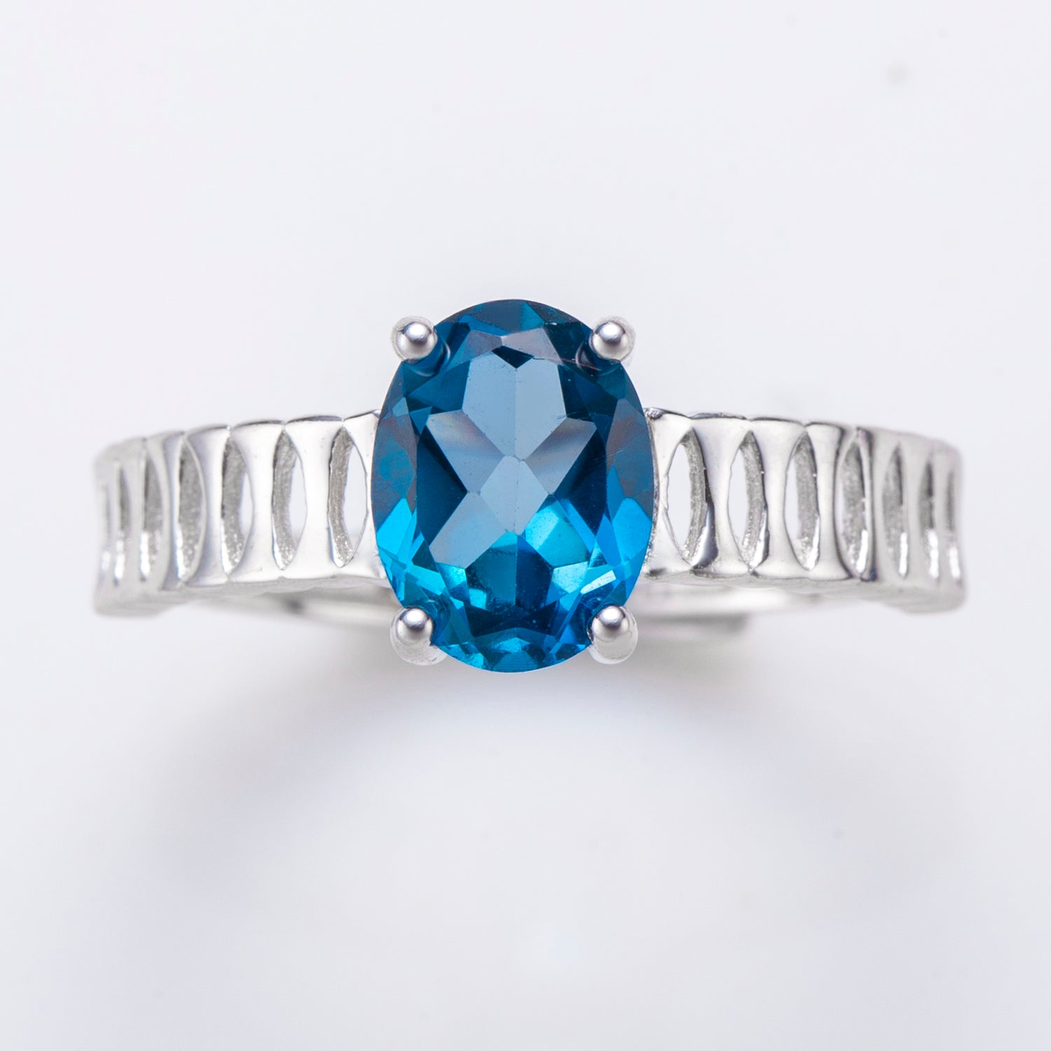Natural Oval London Blue Topaz Sterling Silver Ring