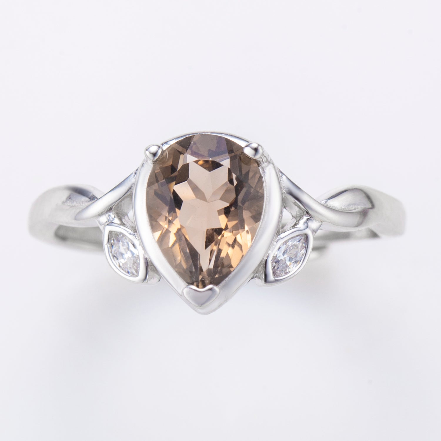 Natural Pear Smoky Quartz Sterling Silver Ring