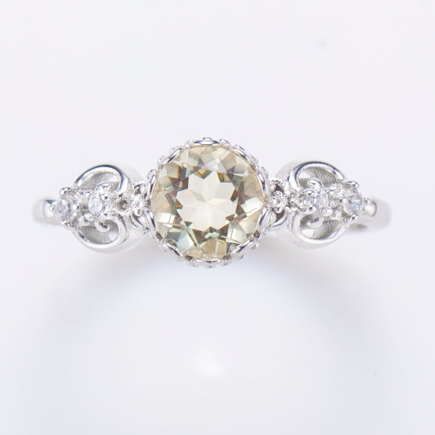 Natural Round Lemon Quartz Sterling Silver Ring
