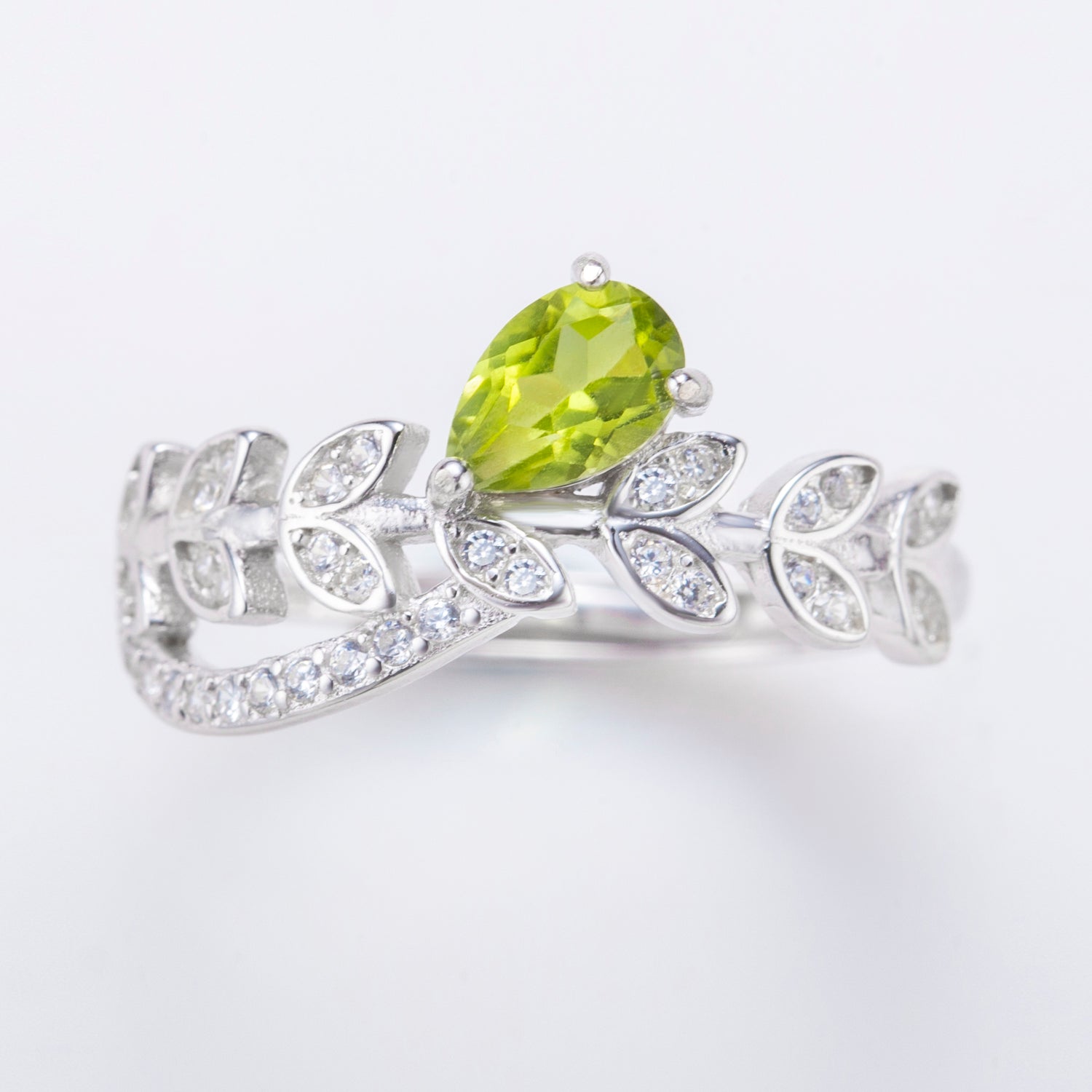 Natural Pear Peridot Sterling Silver Ring