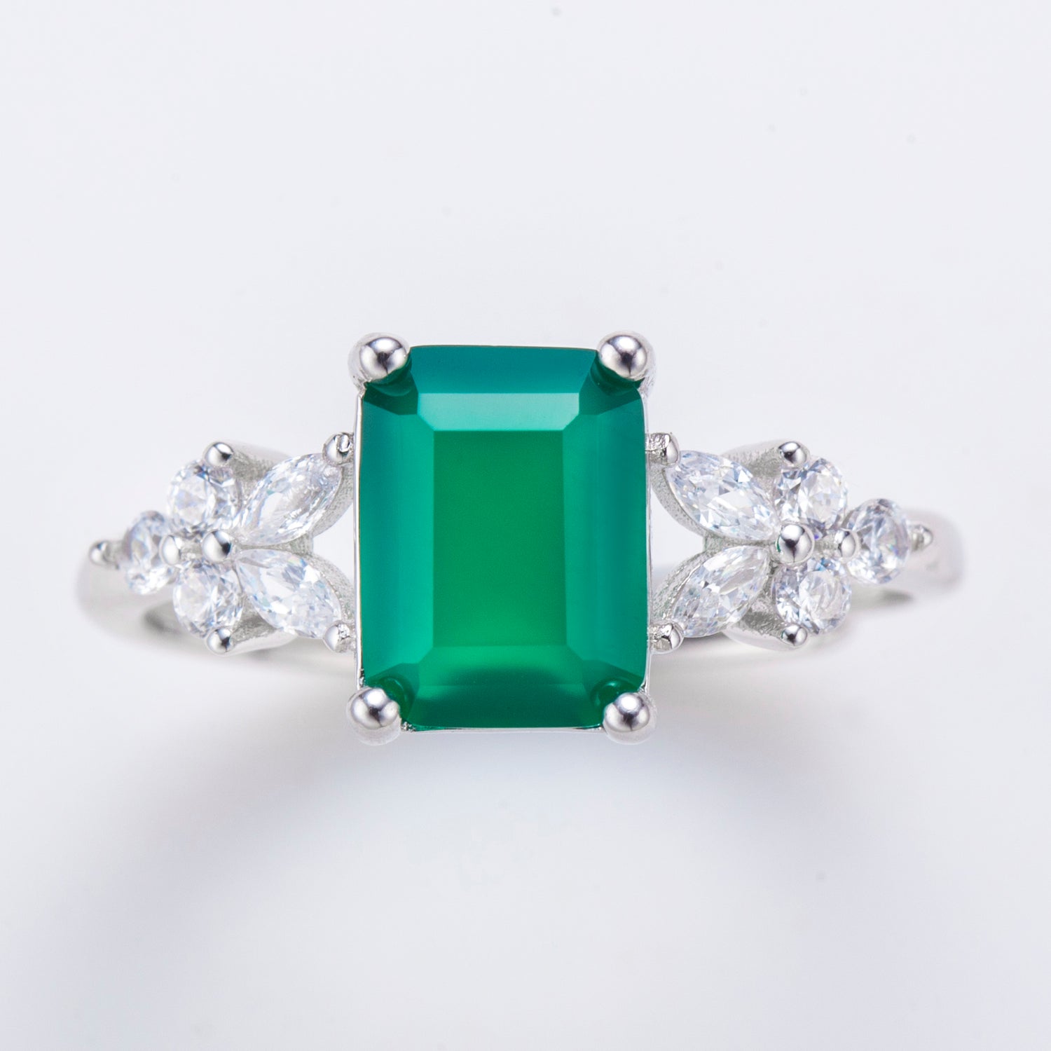 Natural Octagon Green Chalcedony Sterling Silver Ring