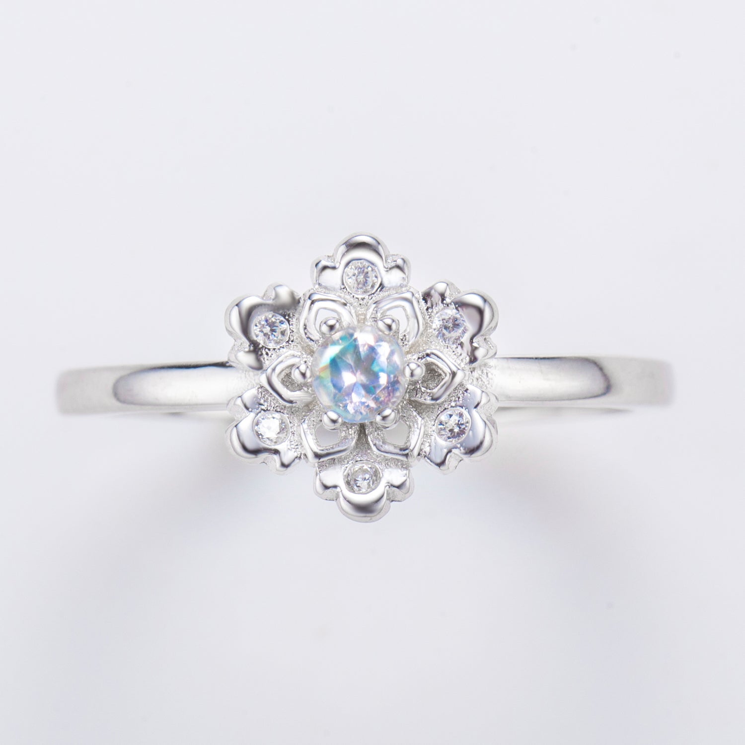 Natural Round Moonstone Sterling Silver Ring