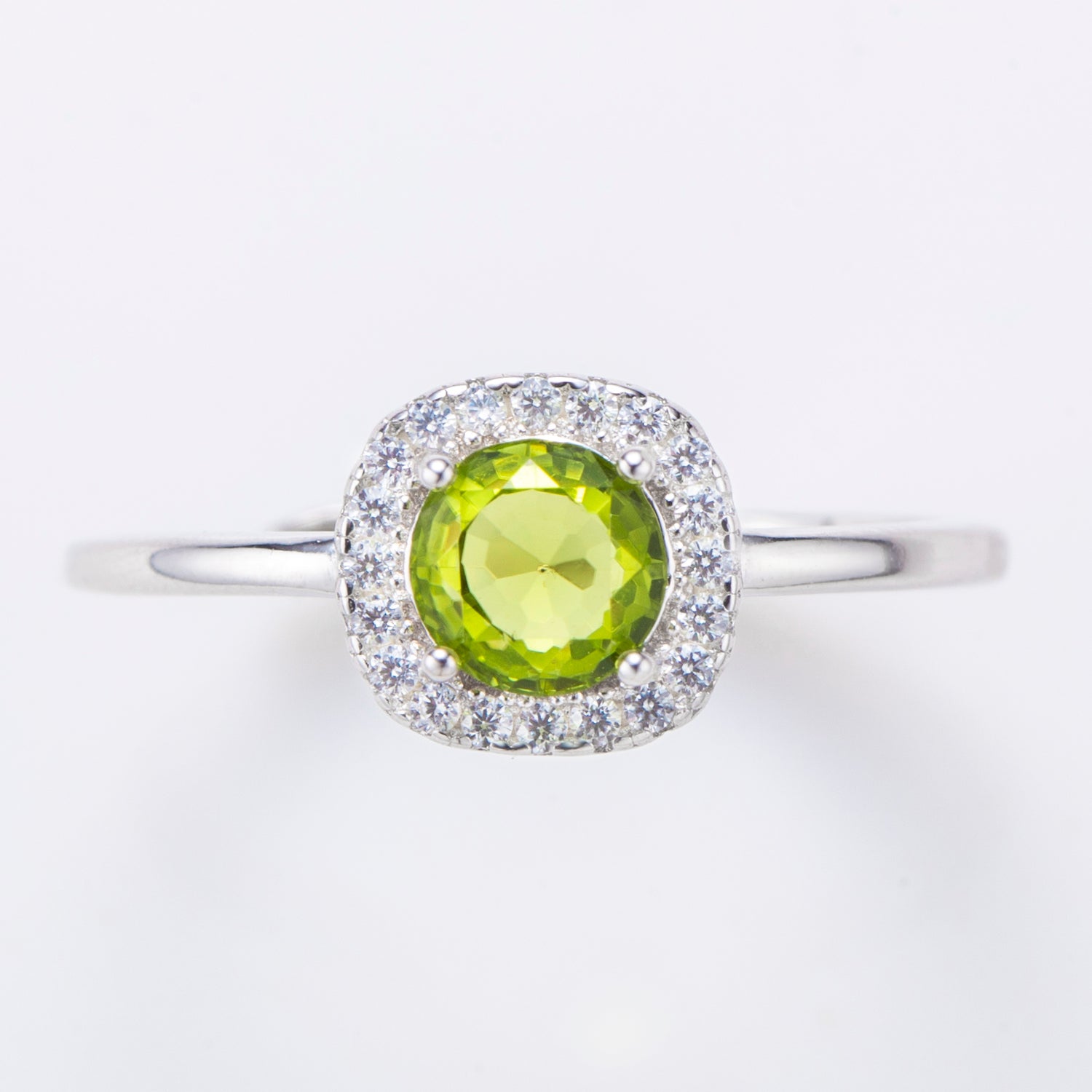 Natural Round Peridot Sterling Silver Halo Ring