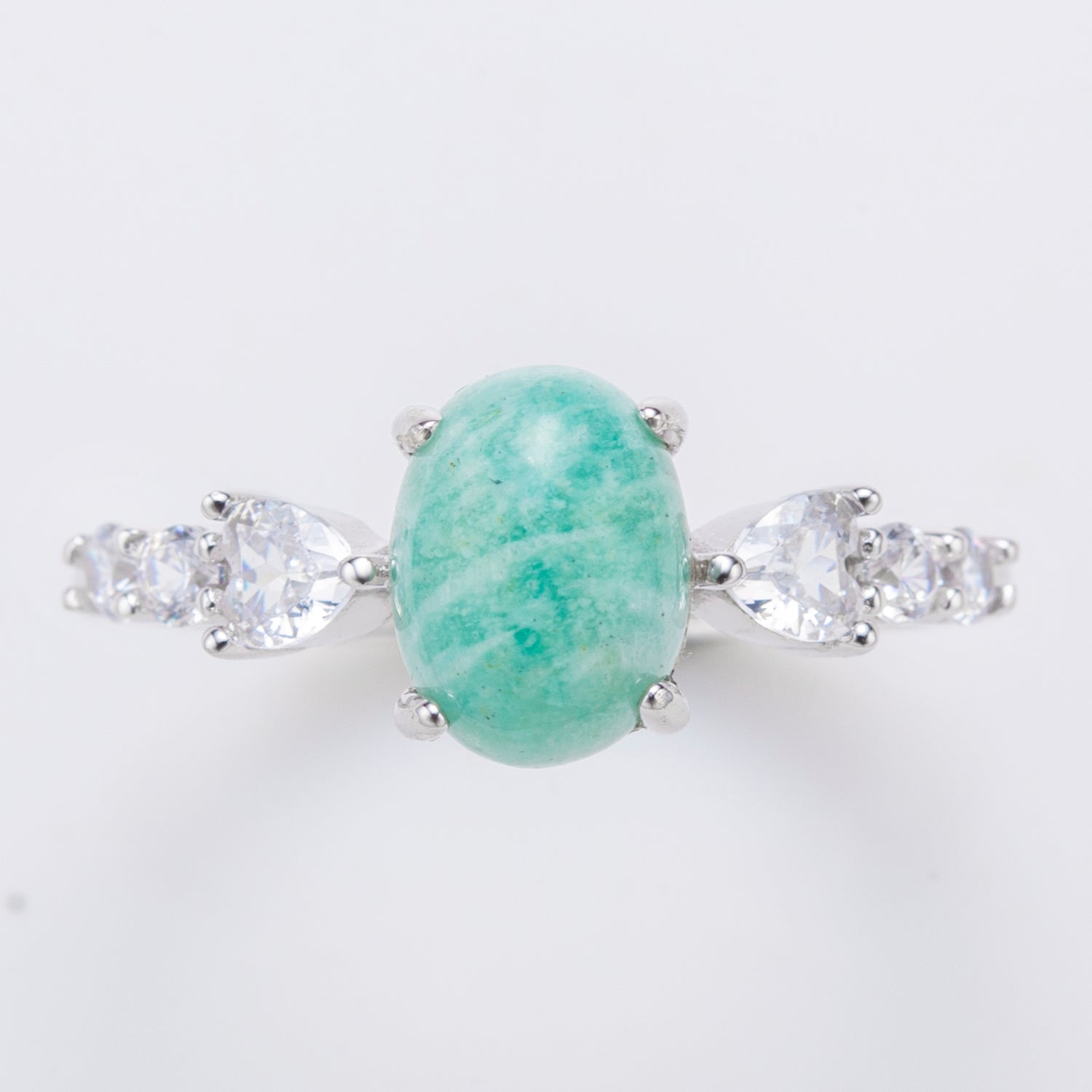 Natural Cabochon Oval Amazonite Sterling Silver Ring