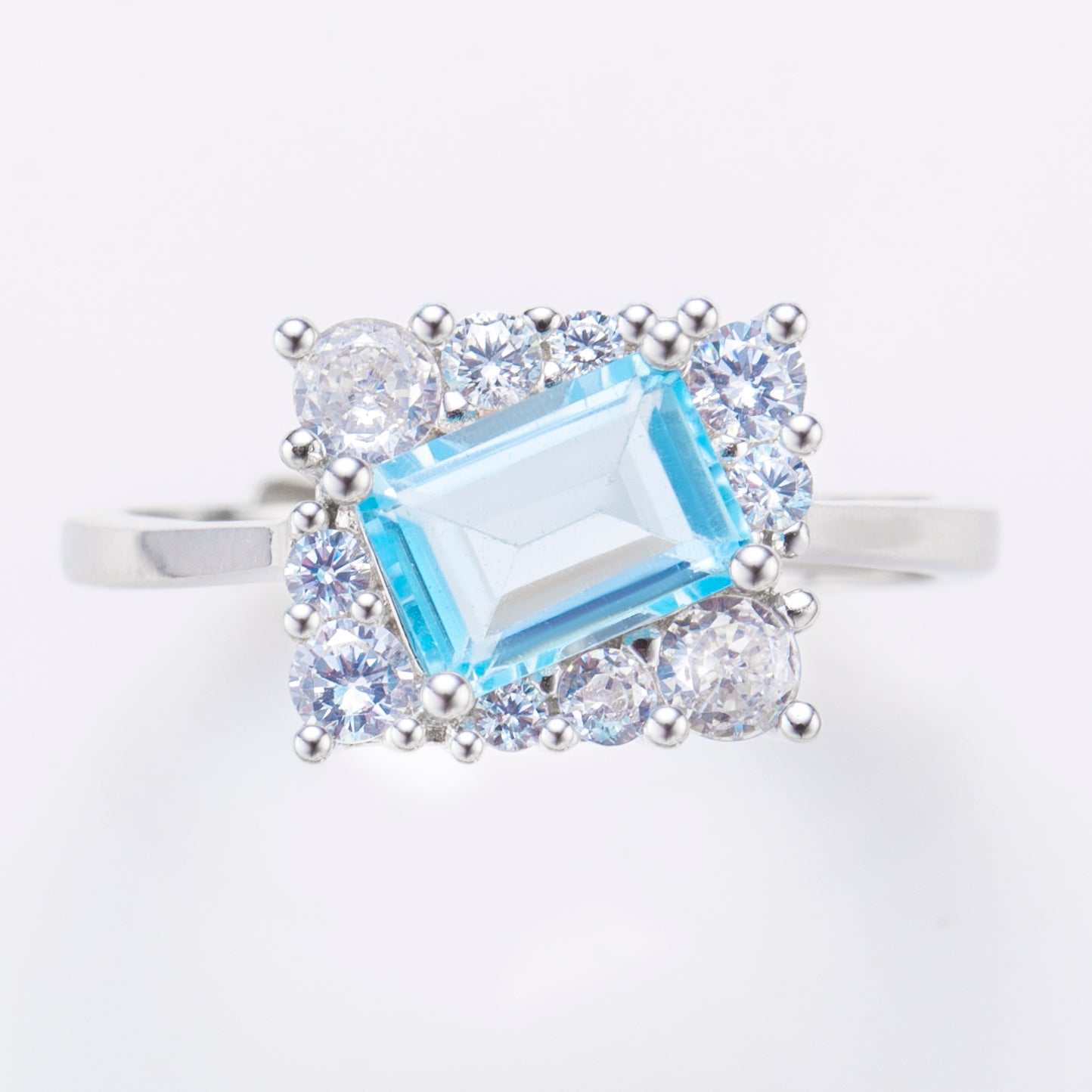 Natural Octagon Sky Blue Topaz Sterling Silver Ring