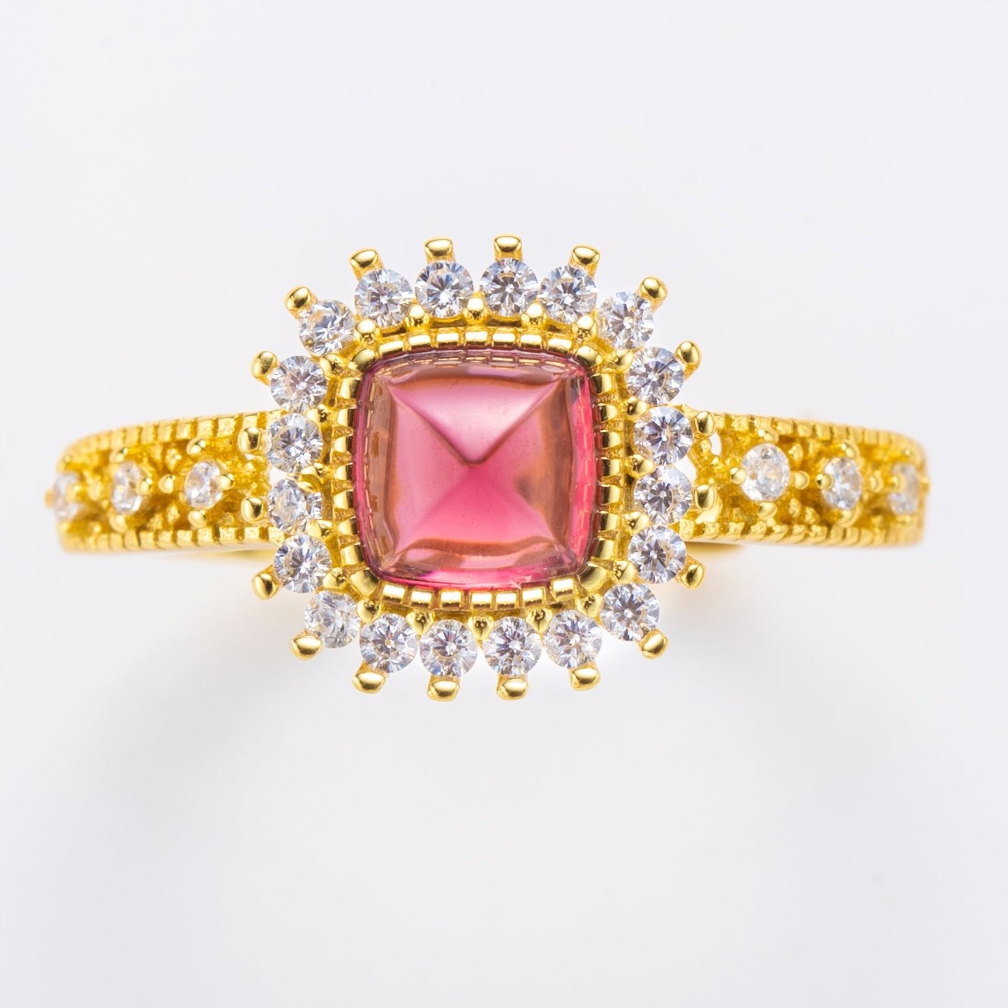 Natural Sugarloaf Cut Rhodolite Garnet Sterling Silver Ring