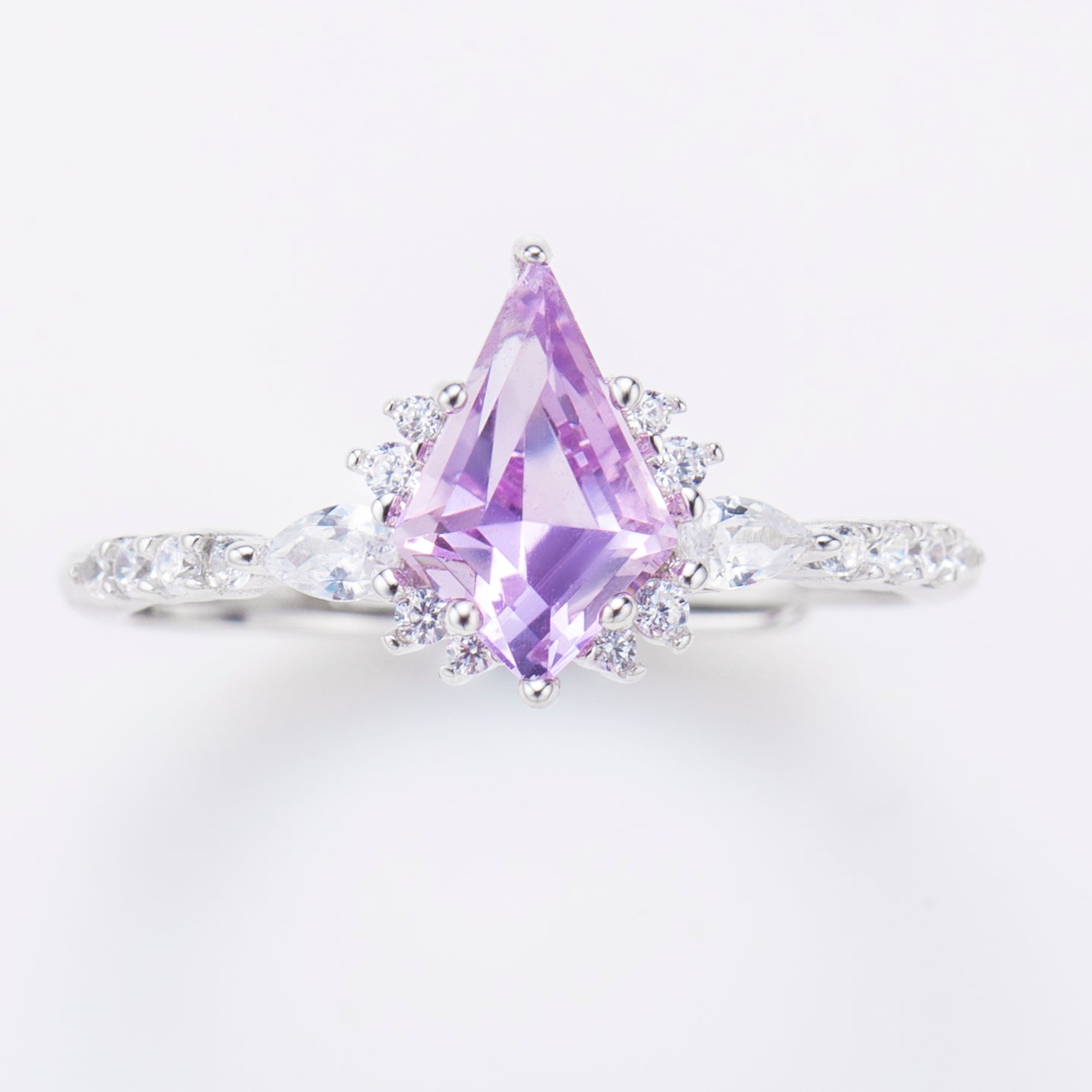 Natural Kite Shape Amethyst Sterling Silver Ring