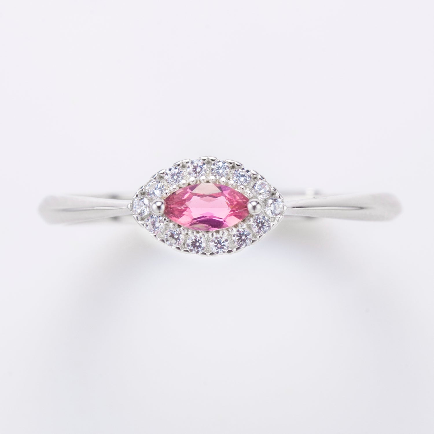 Natural Marquise Tourmaline Sterling Silver Halo Ring