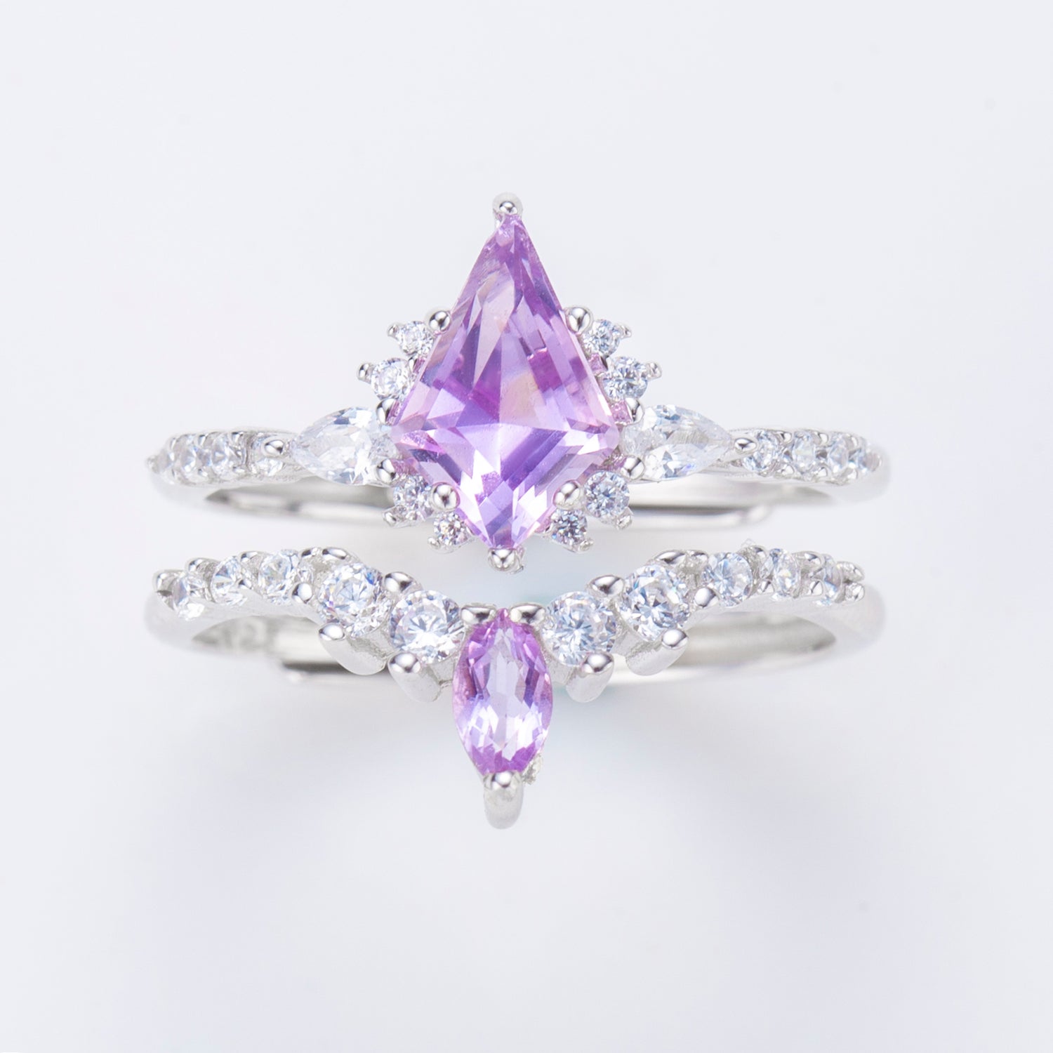 Natural Amethyst Sterling Silver Ring Set