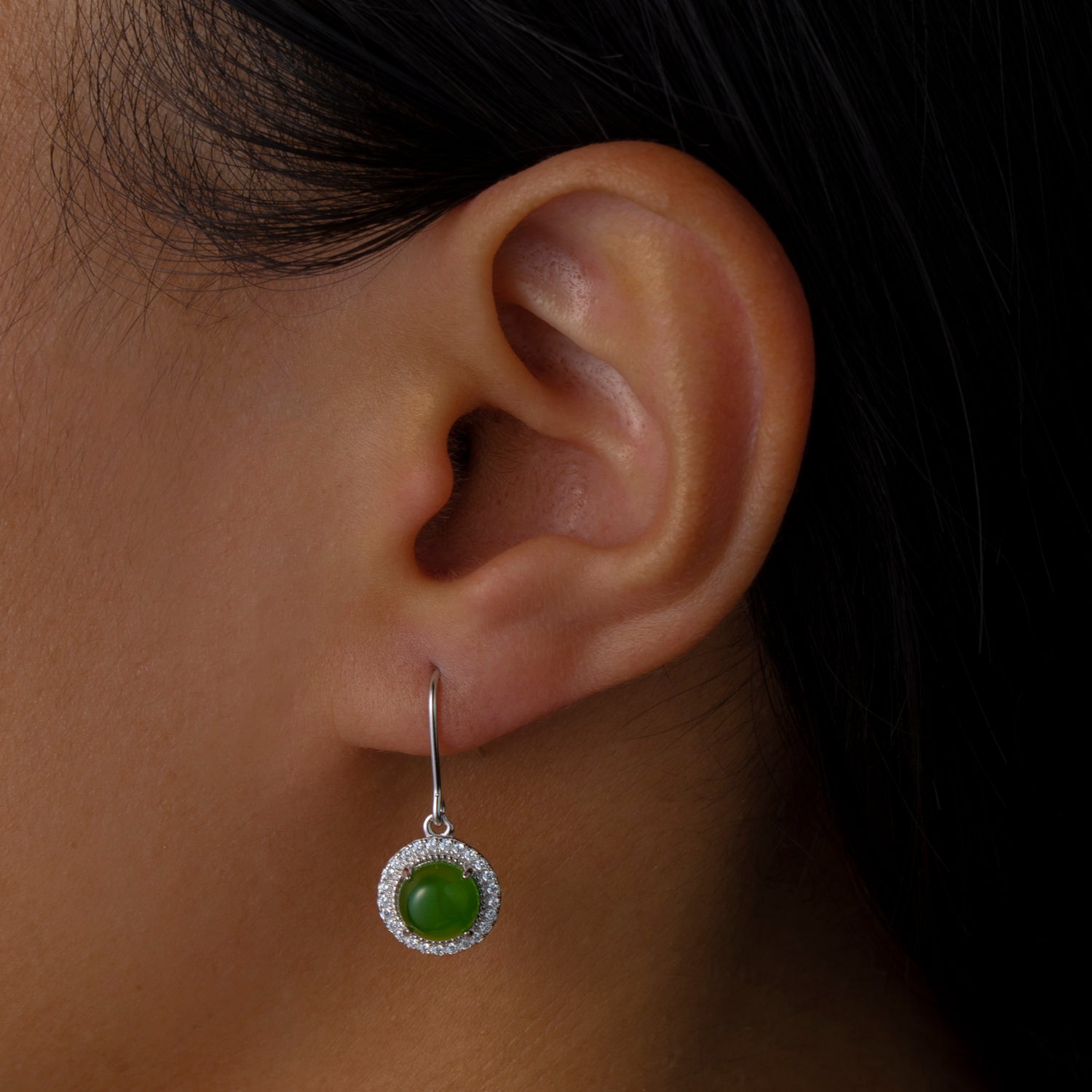 Natural Jade Cabochon Round Cut Wire Hook Earrings